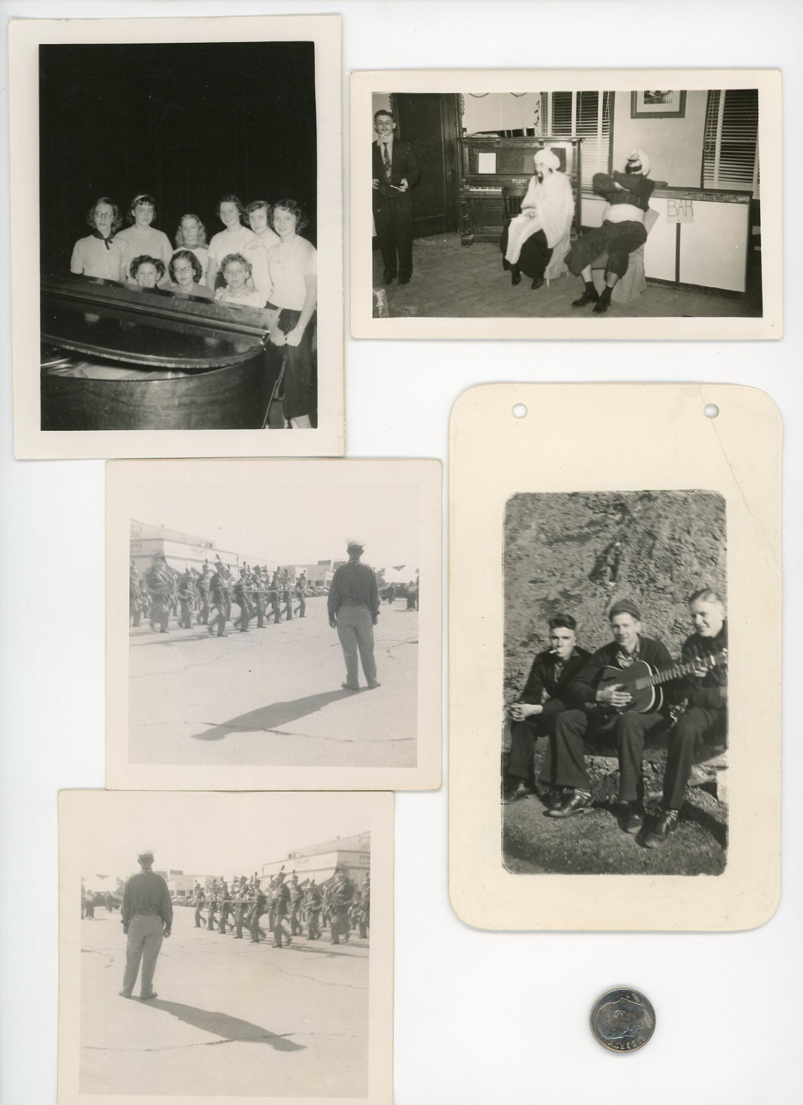 (5) Vintage photos MUSICAL INSTRUMENTS Grand Saloon Pianos MARCHING BAND Guitar