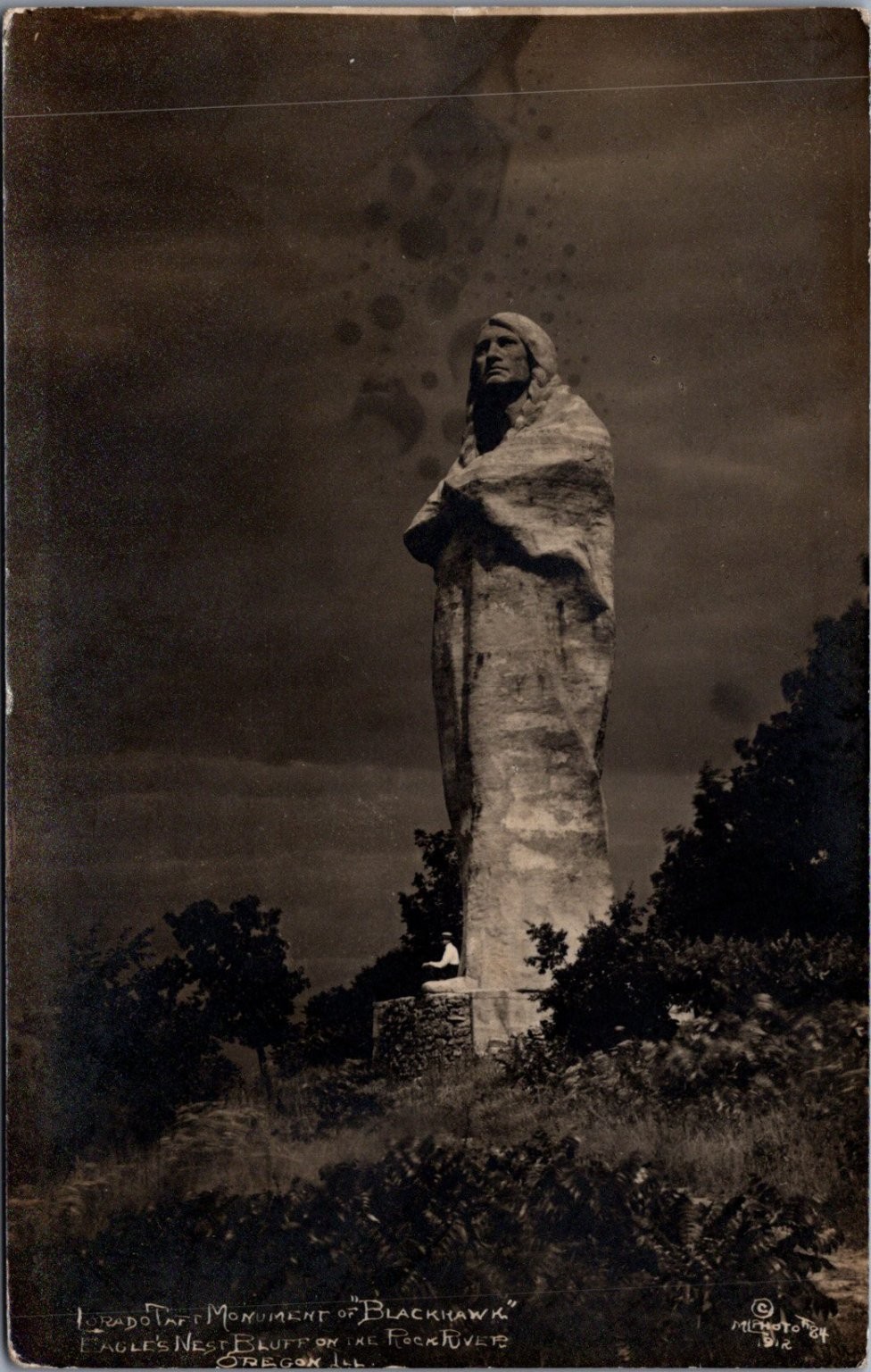 1913 RPPC Lorado Taft Blackhawk Monument Oregon IL Native American Statue