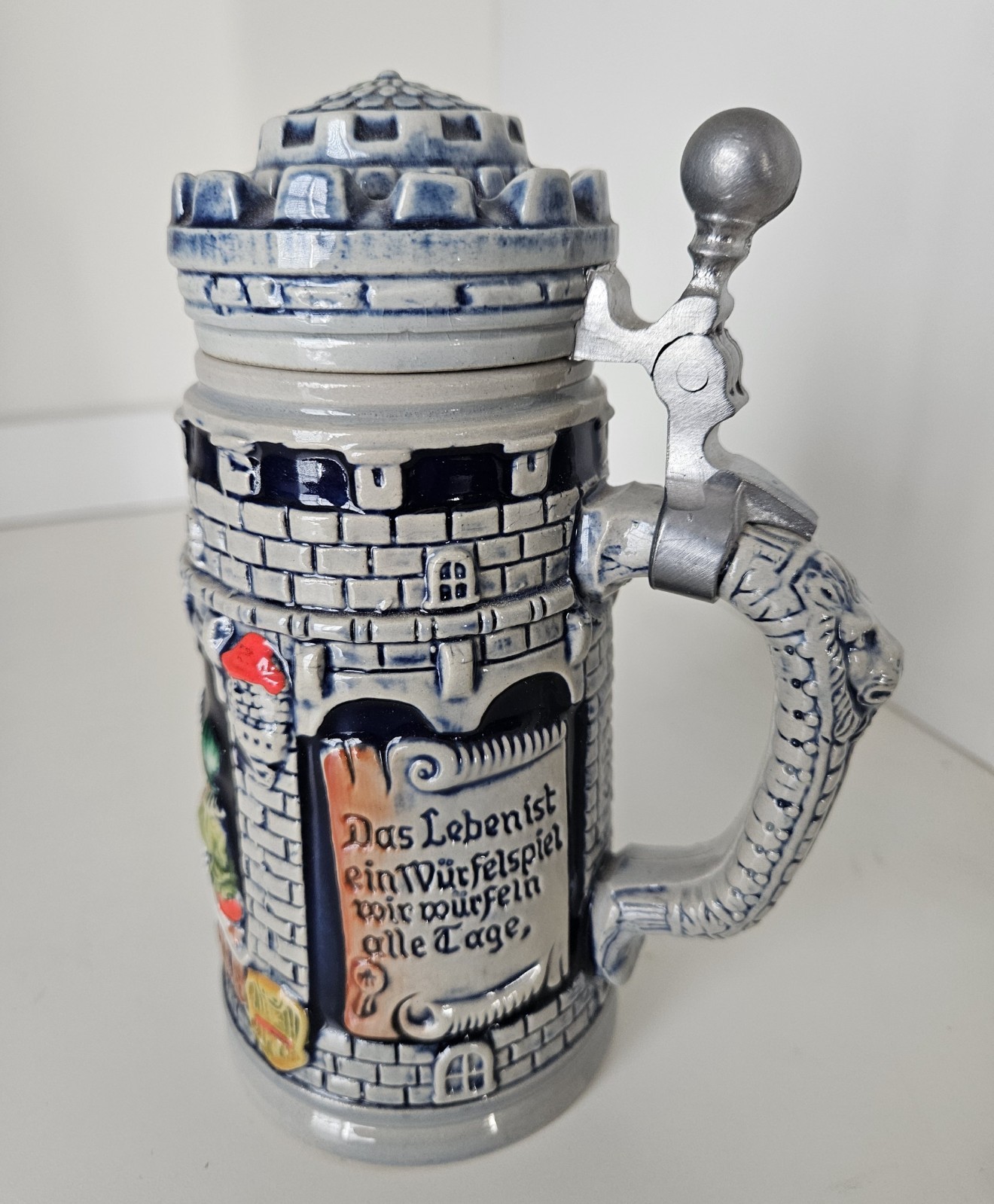 Vintage Thewalt West Germany Beer Stein Gray & Blue - “Life Is A Game Of Dice”