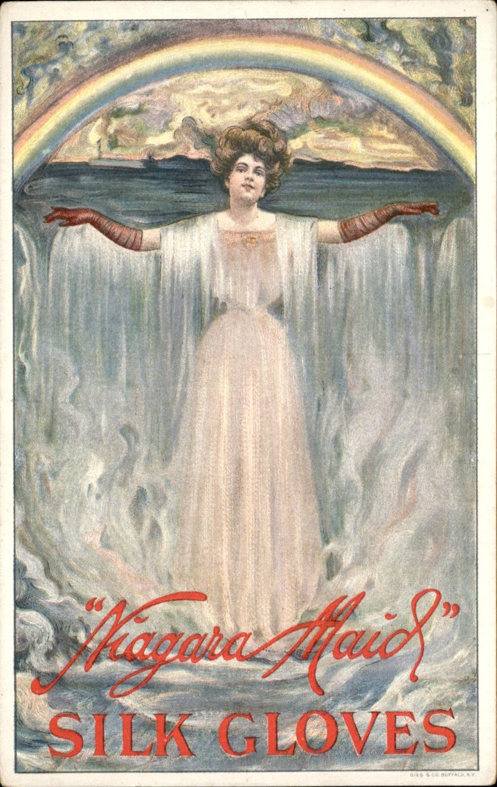 Niagara Maid Silk Gloves BEAUTIFUL WOMAN OUTSTANDING GRAPHIC c1910 Postcard bhn