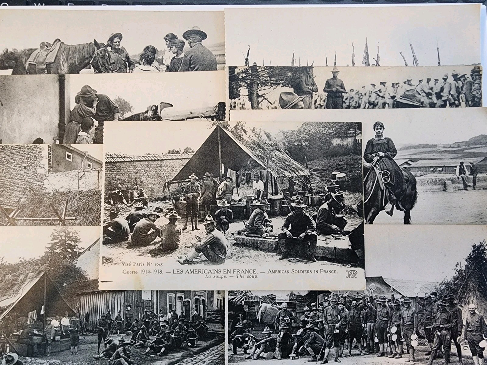LOT of 9, WW1 era UNPOSTED FRENCH POSTCARDS: American Soldiers in France