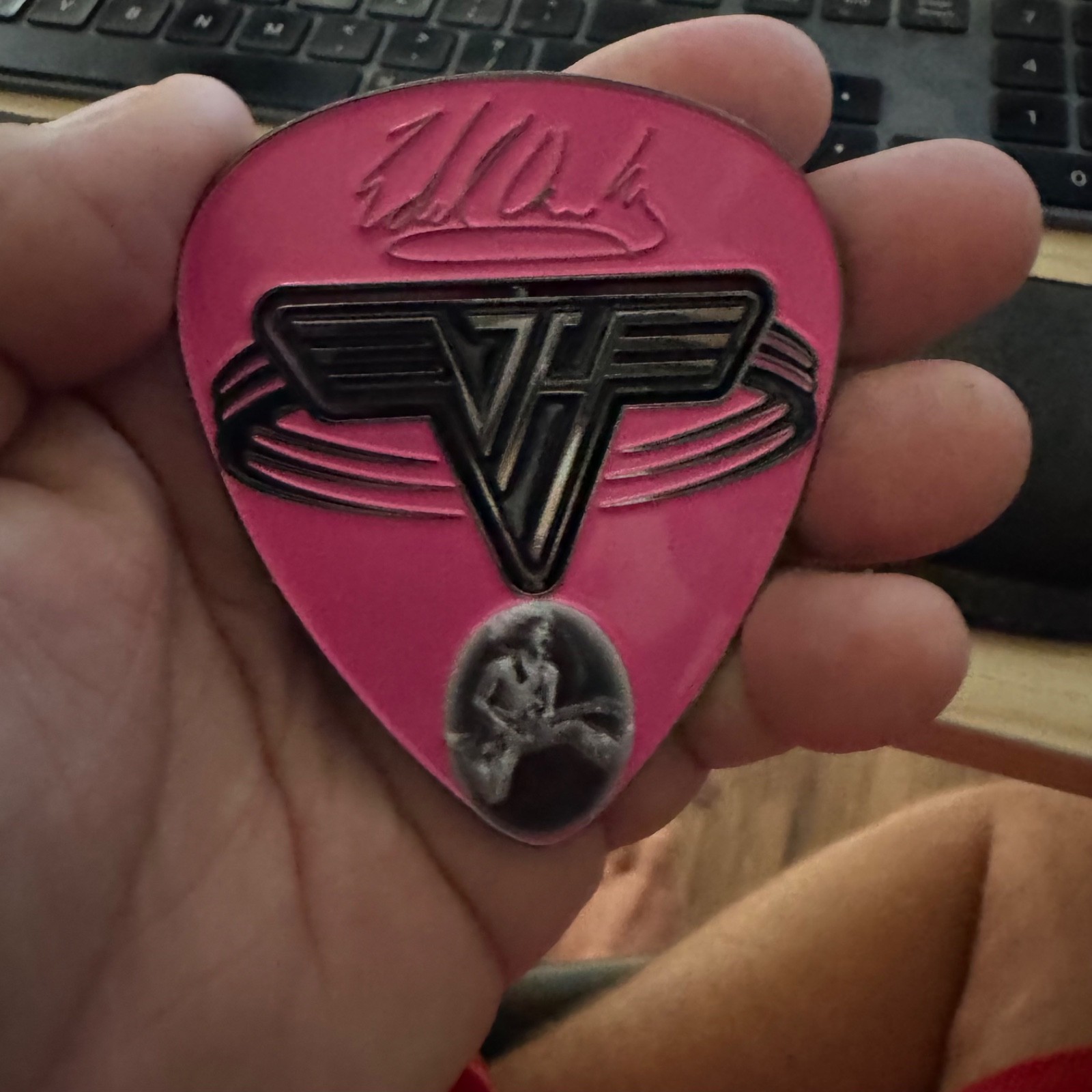 Ultra Rare One of a Kind EVH Van Halen Pink Version Challenge Coin Spinning Logo