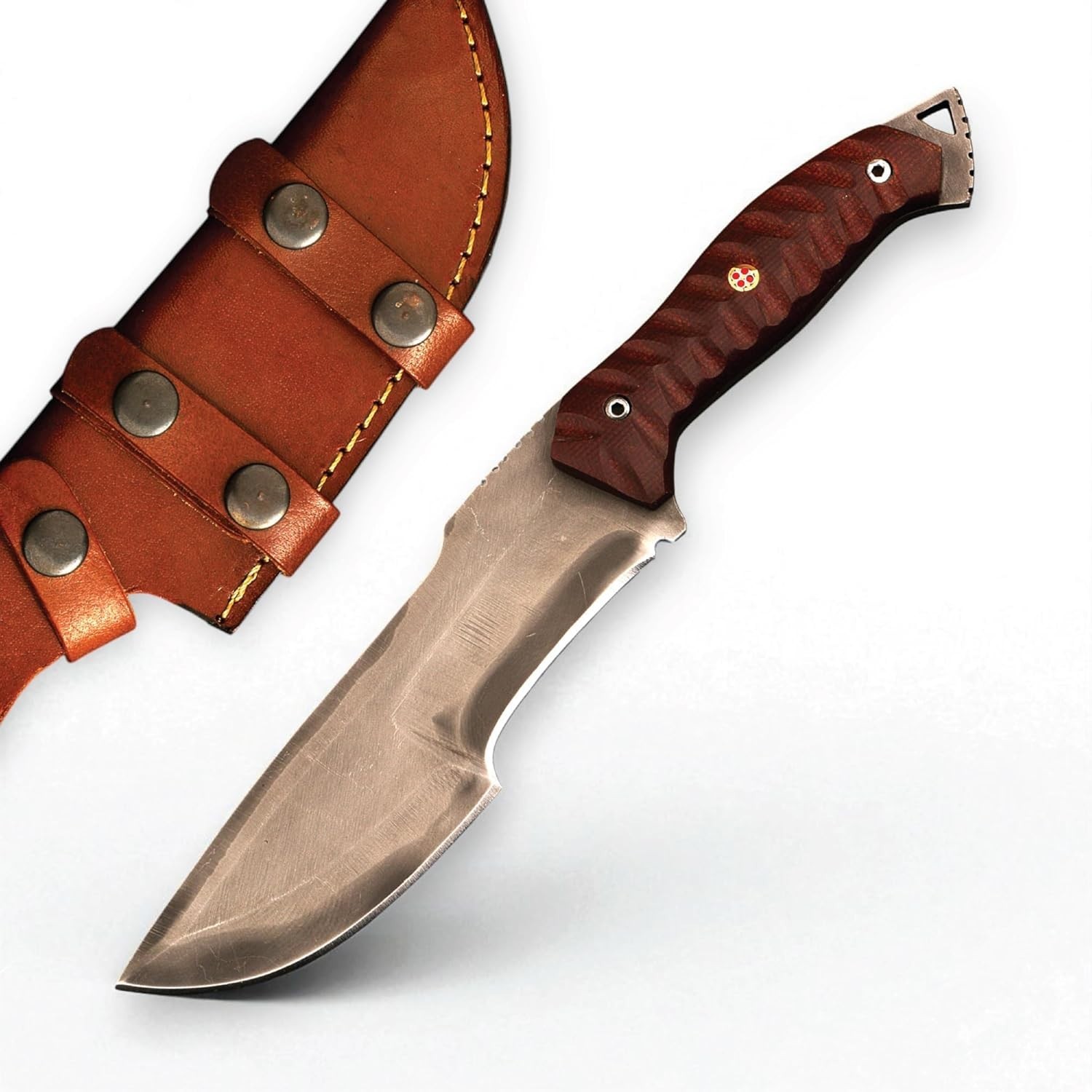 Fixed Blade Tracker Knife with Sheath, Full Tang Carbon Steel, Micarta Handle Fixed Blade Tracker Knife with Sheath, Full Tang Carbon Steel, Micarta Handle