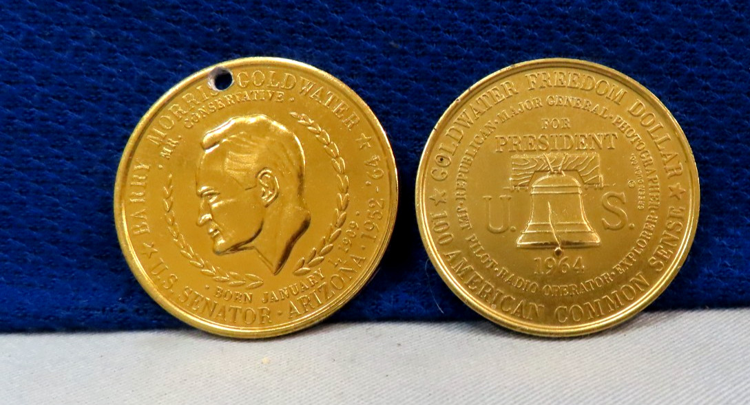 2 BARRY GOLDWATER GOLD DOLLAR TOKENS 1964 GOLDWATER FOR PRESIDENT 