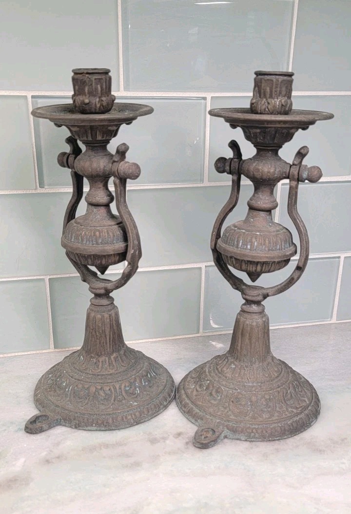 Antique Pair Of Bronze Ship Candle Holders, French, early 20th century