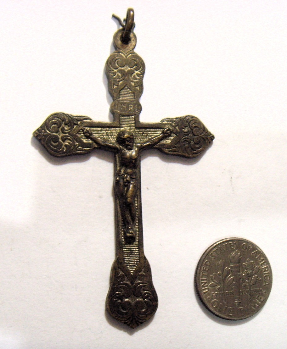 1830s scarce Antique religious catholic crucifix cross 64 mm pendant 55057