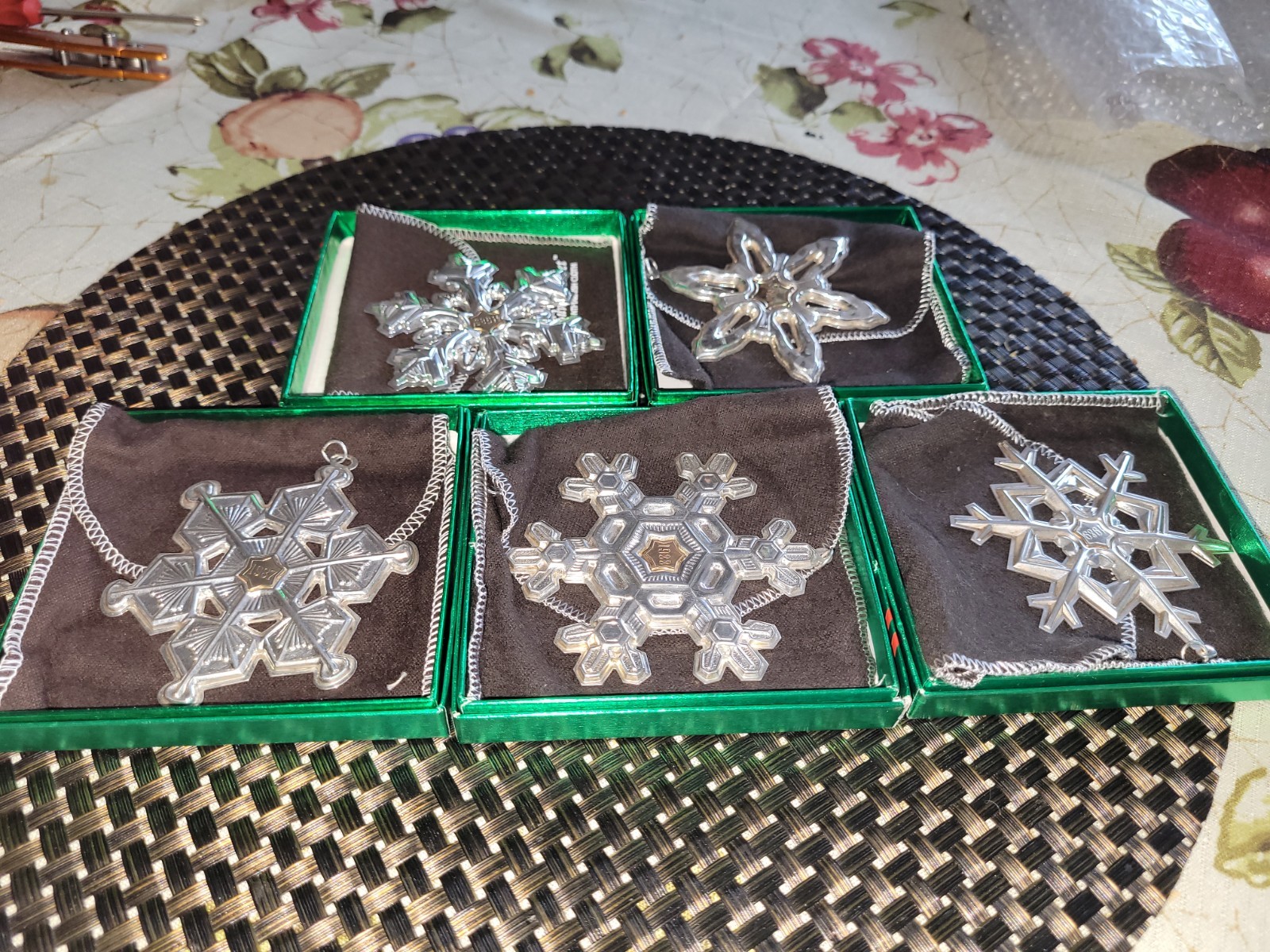 1985 1986 1987 1988 & 1989 Gorham Sterling Silver Snowflake Ornaments