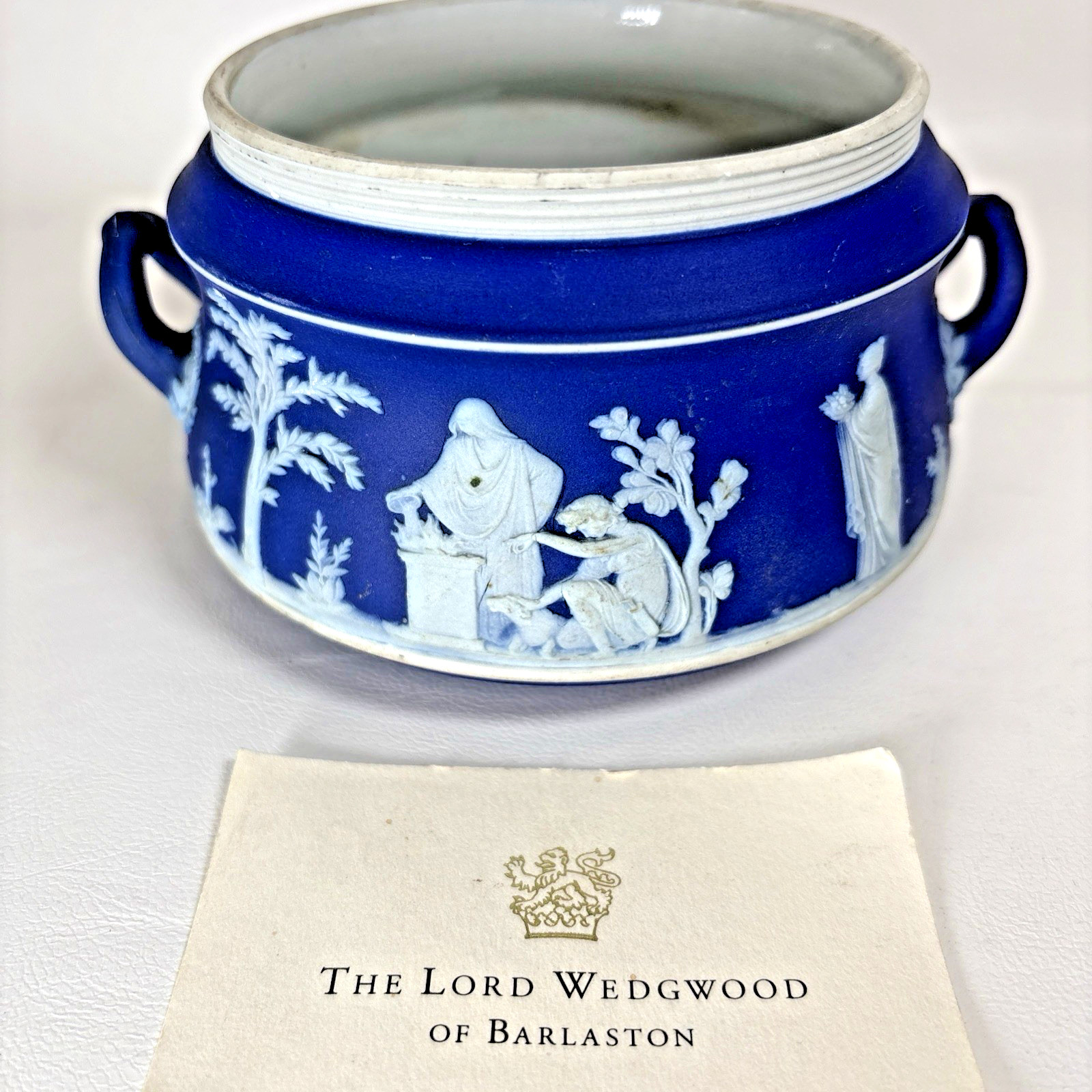 Wedgwood Dark Blue Jasperware Handled Bowl 5 Wedgwood Dark Blue Jasperware Handled Bowl 5