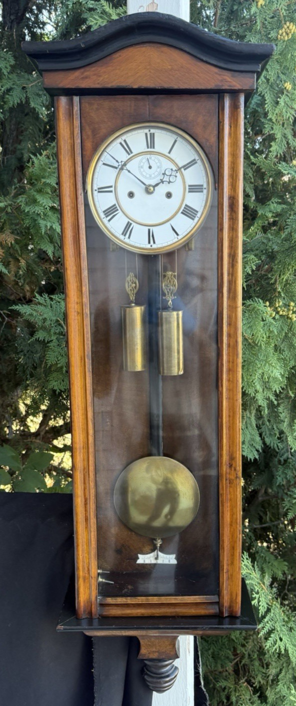Circa 1890 Austrian 2 Weight Driven EBONIZED Wall Clock - VIDEO - ALL ORIGINAL