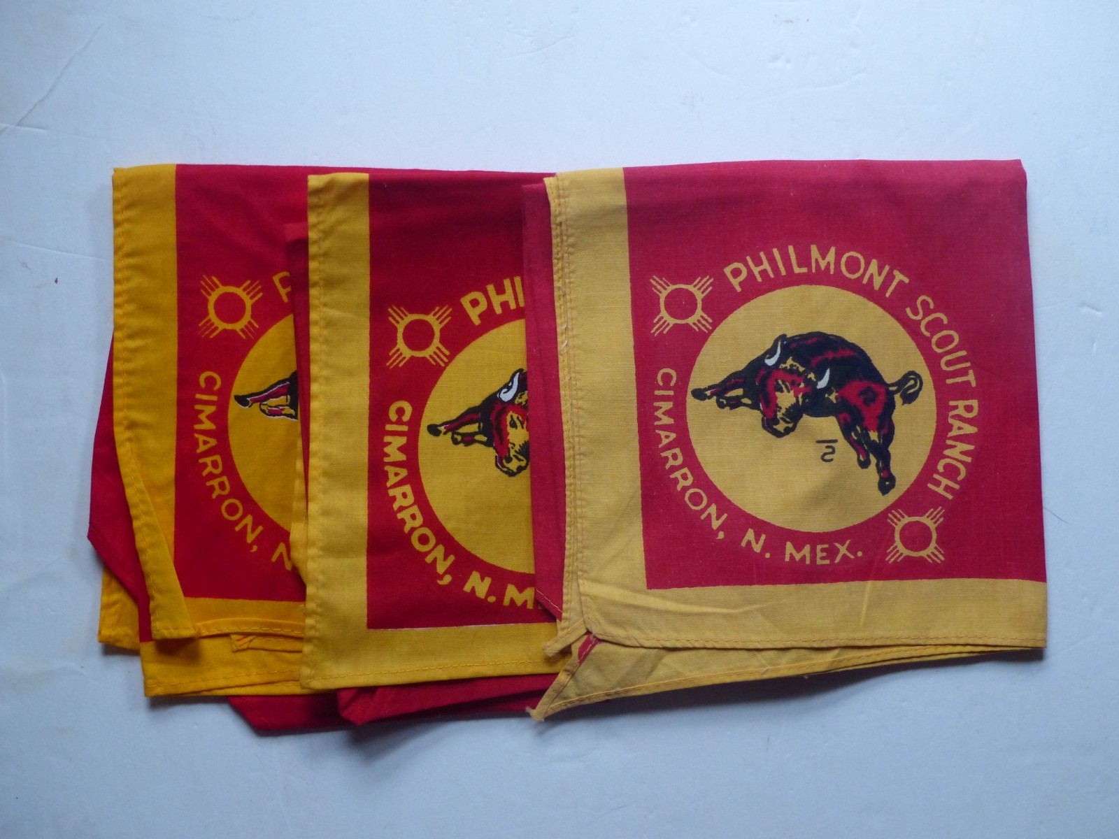3 Used Vintage Philmont Scout Ranch Cimarron N. Mex. Boy Scout Red Neckerchiefs