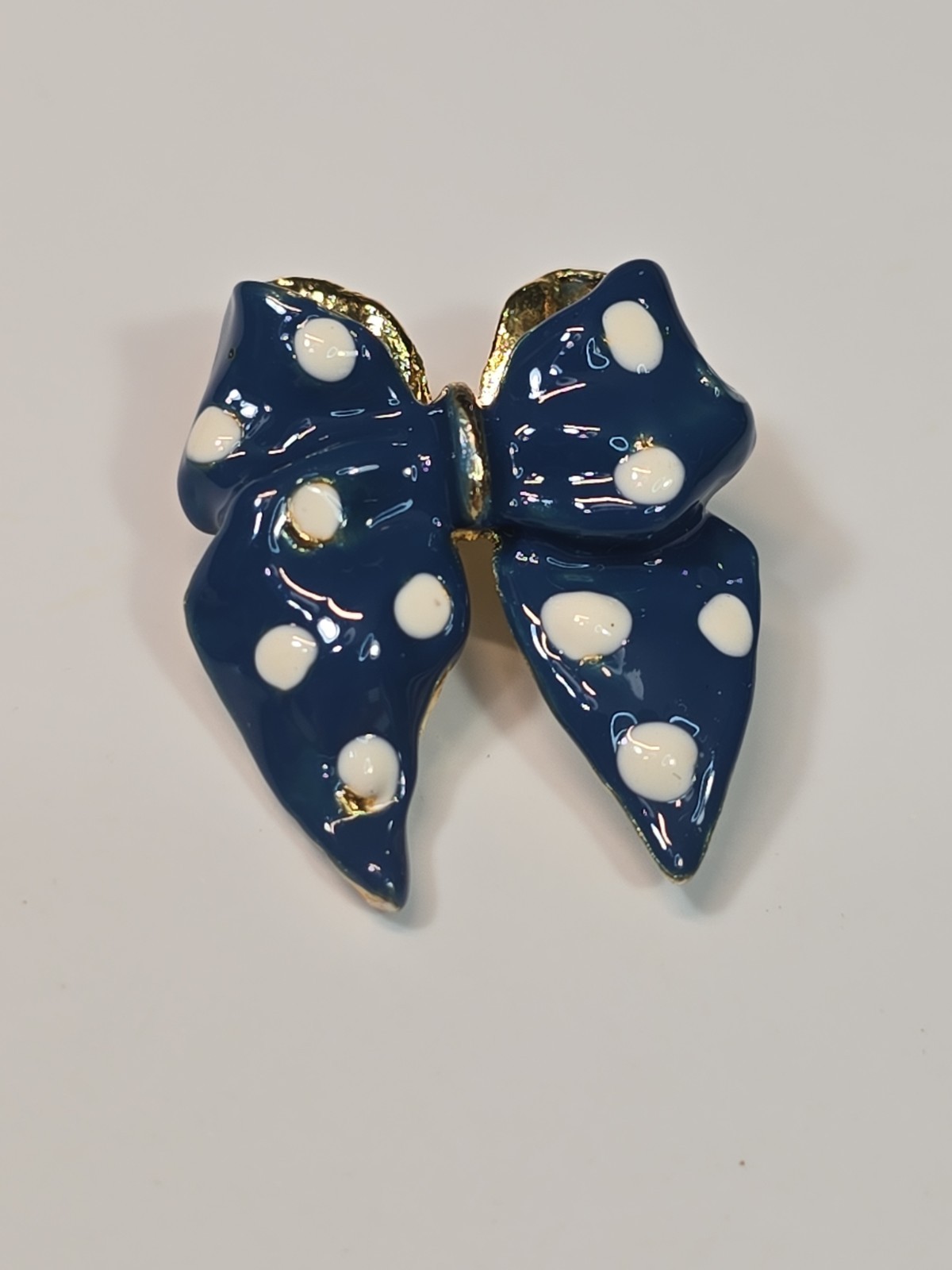 Polka Dot Bow Lapel Pin Blue With White Spots Fashion