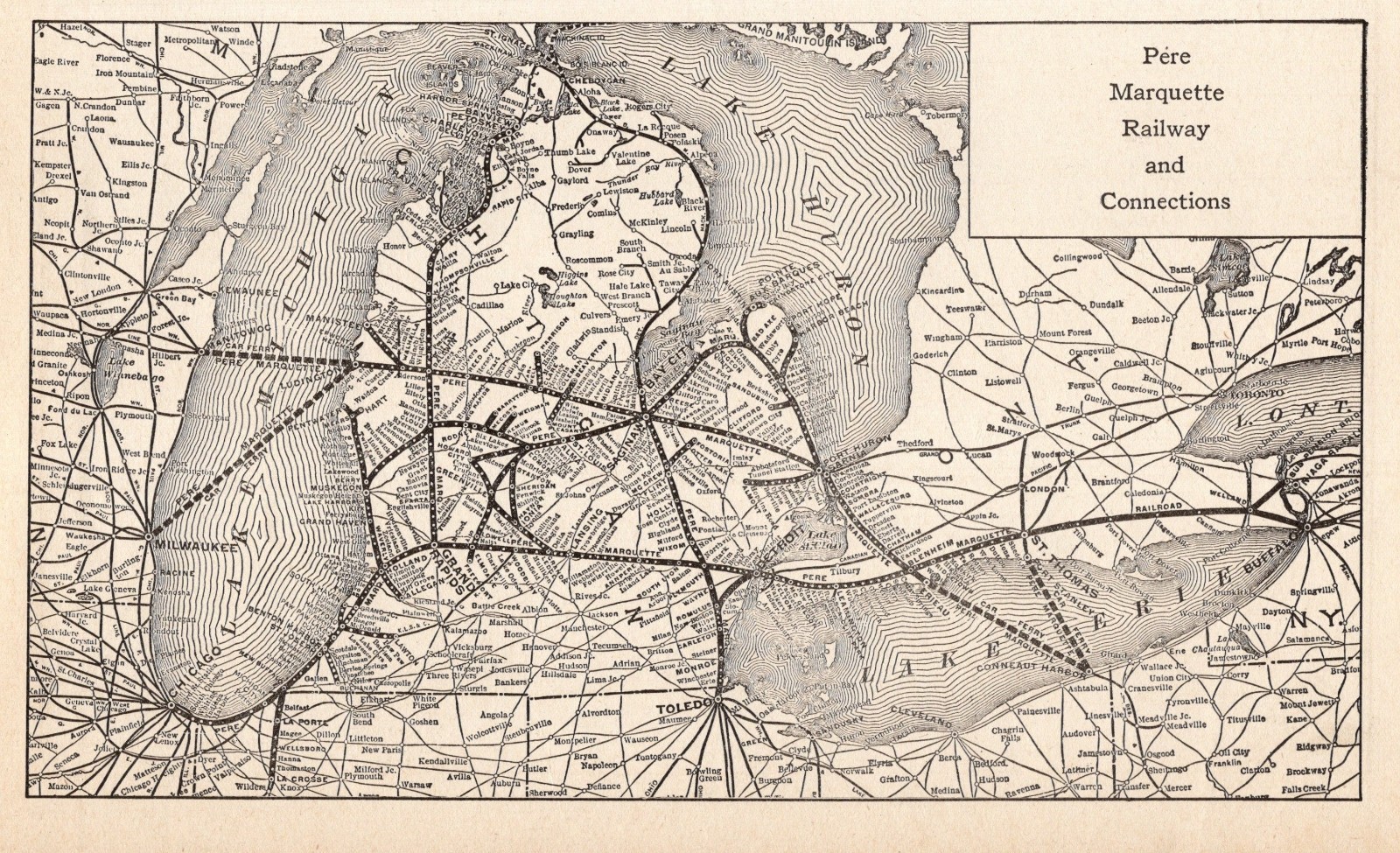 1926 Antique Pere Marquette Railway Map Vintage Great Lakes Railroad Map  2517