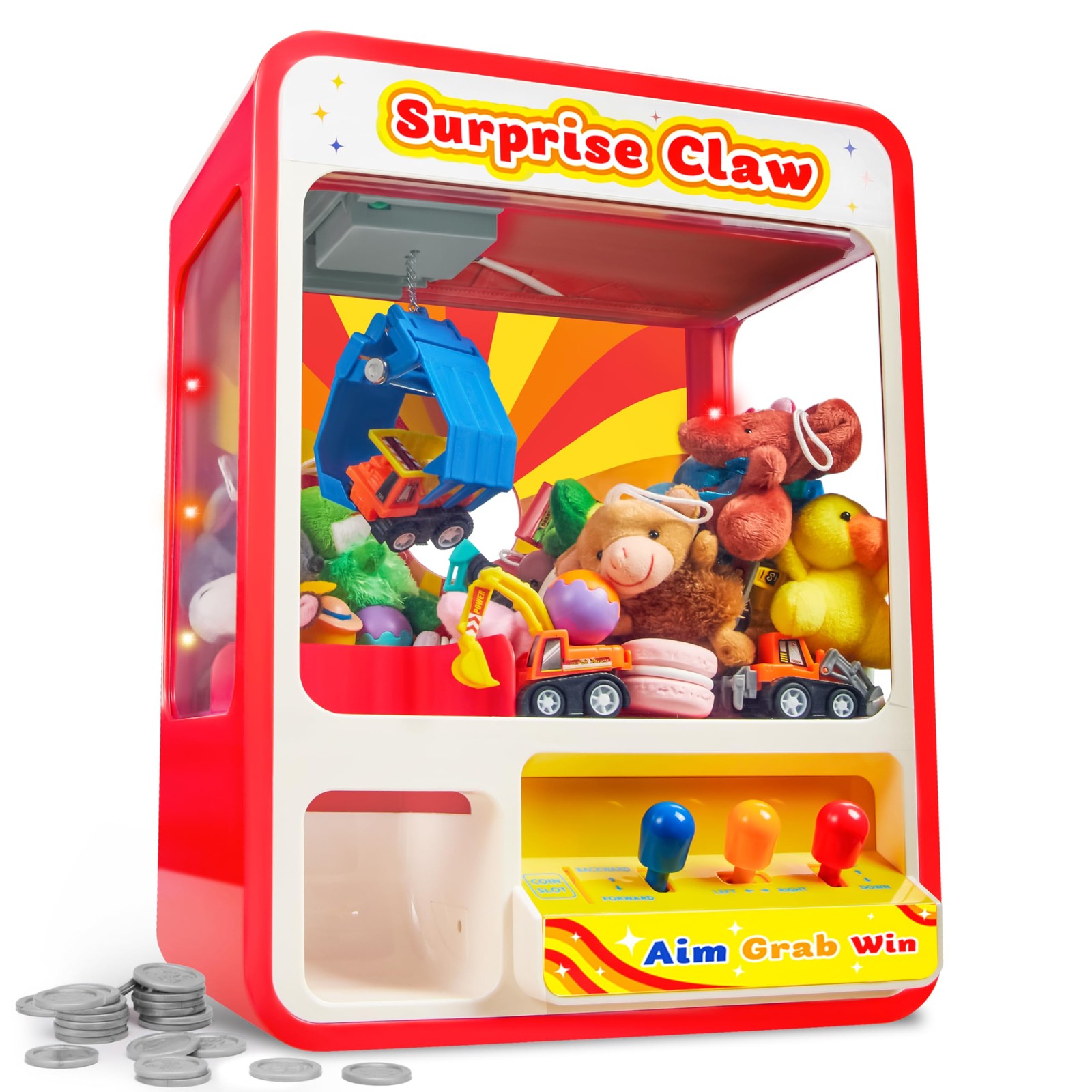 Mini Claw Machine Arcade Toy with LED Light, Adjustable Sound, Rechargeable, Pla Mini Claw Machine Arcade Toy with LED Light, Adjustable Sound, Rechargeable, Pla