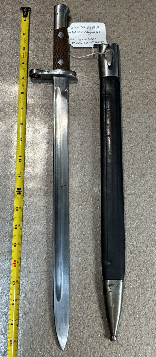 VINTAGE ORIGINAL SPANISH MILITARY M1913 SWORD KNIFE BAYONET AND SCABBARD VINTAGE ORIGINAL SPANISH MILITARY M1913 SWORD KNIFE BAYONET AND SCABBARD