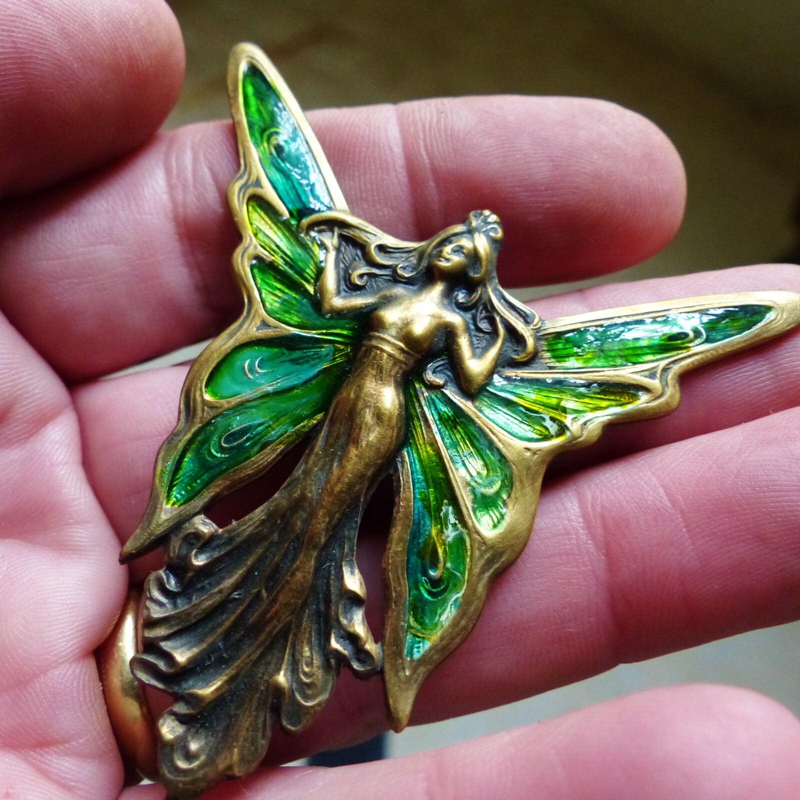RARE & SUPERB LARGE VINTAGE ANTIQUE ENAMEL HATPIN  L= 8 1/4 