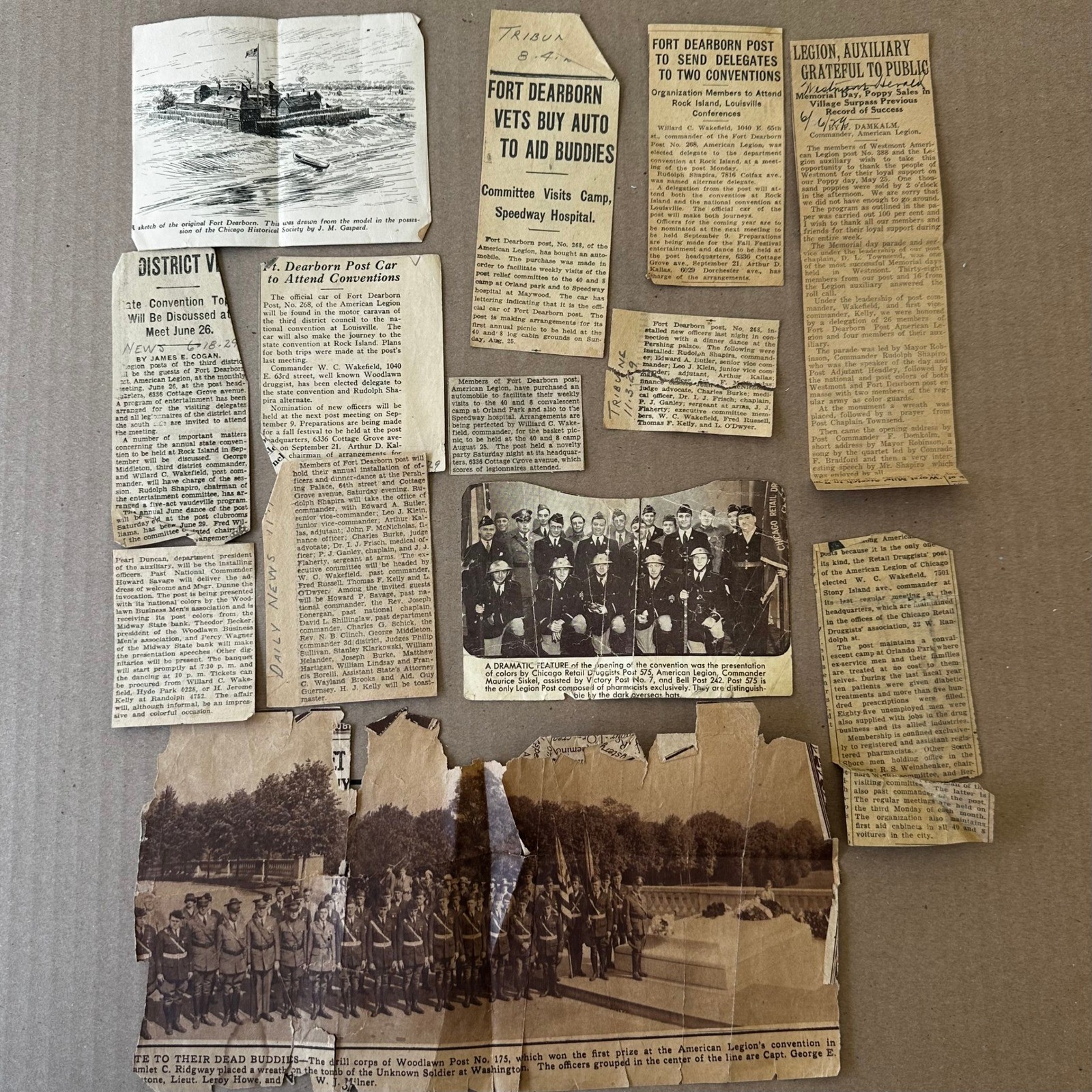 Vintage 1920s 1930s Fort Dearborn Legion Military Newspaper Clippings Photo Lot