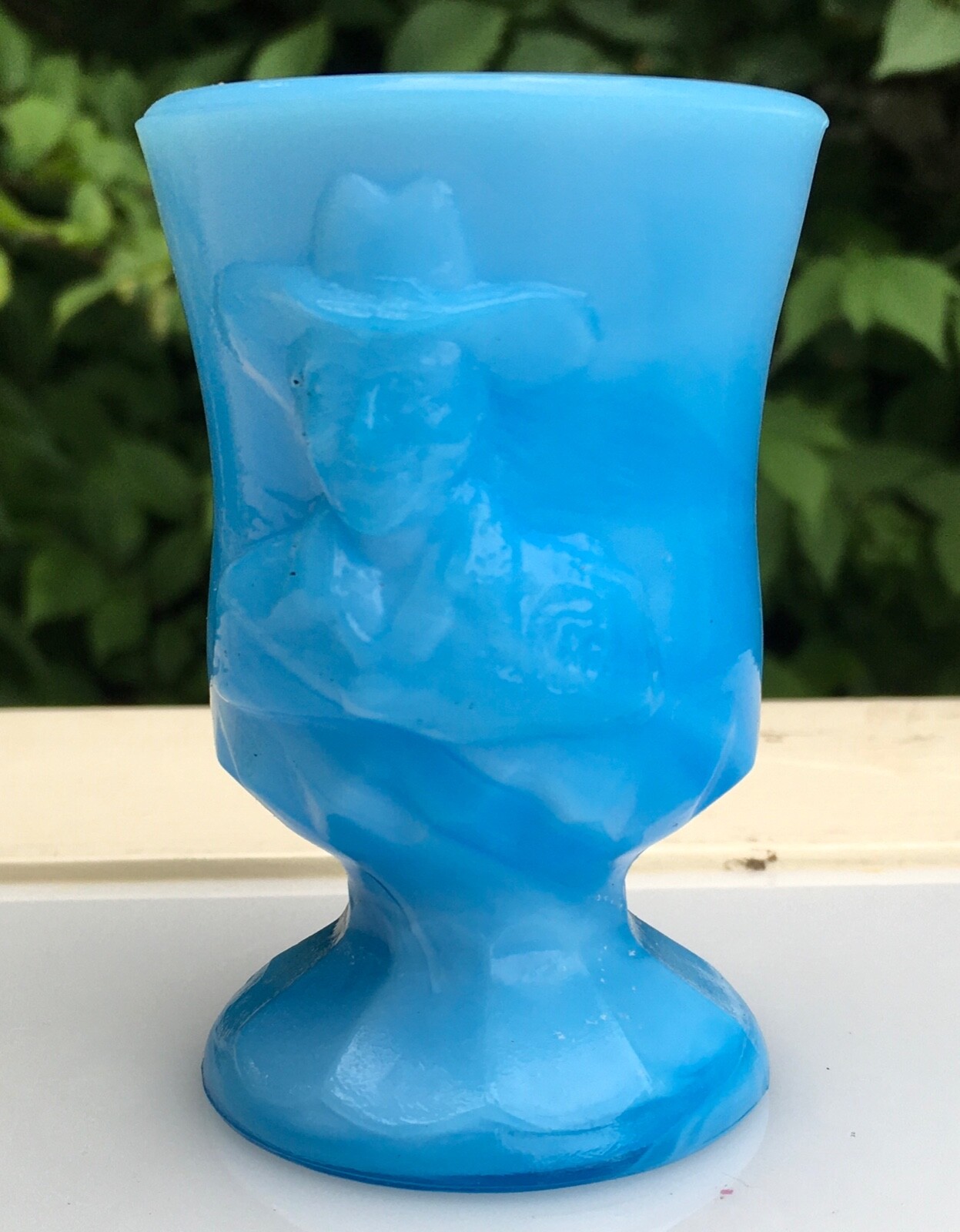 Antique BOYD GLASS Hopalong Cassidy TOOTHPICK HOLDER 708/1000 Blue Slag Glass 