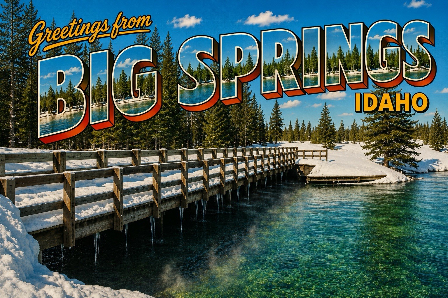 Greetings From BIG SPRINGS, IDAHO MODERN 4x6 Large Letter Postcard C843