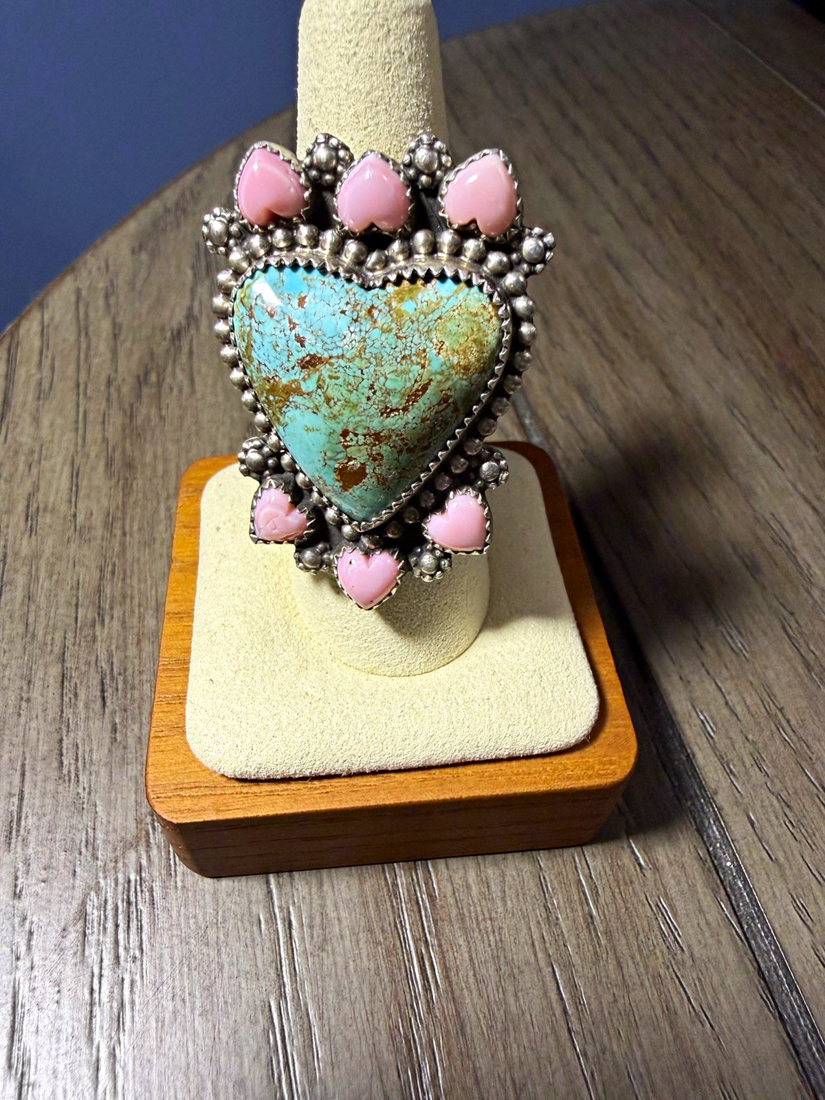 Native American By Chris Etsitty Mine 8 Turq with Pink Conch Adjustable Band