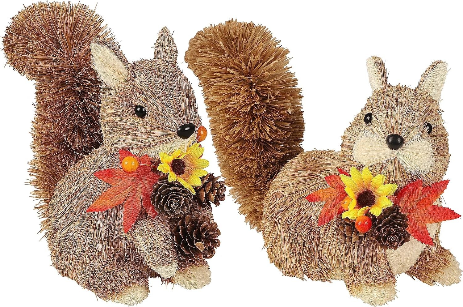Collectible Handmade Straw Squirrel Figurines - Perfect Fall Gifts (Set of 2)
