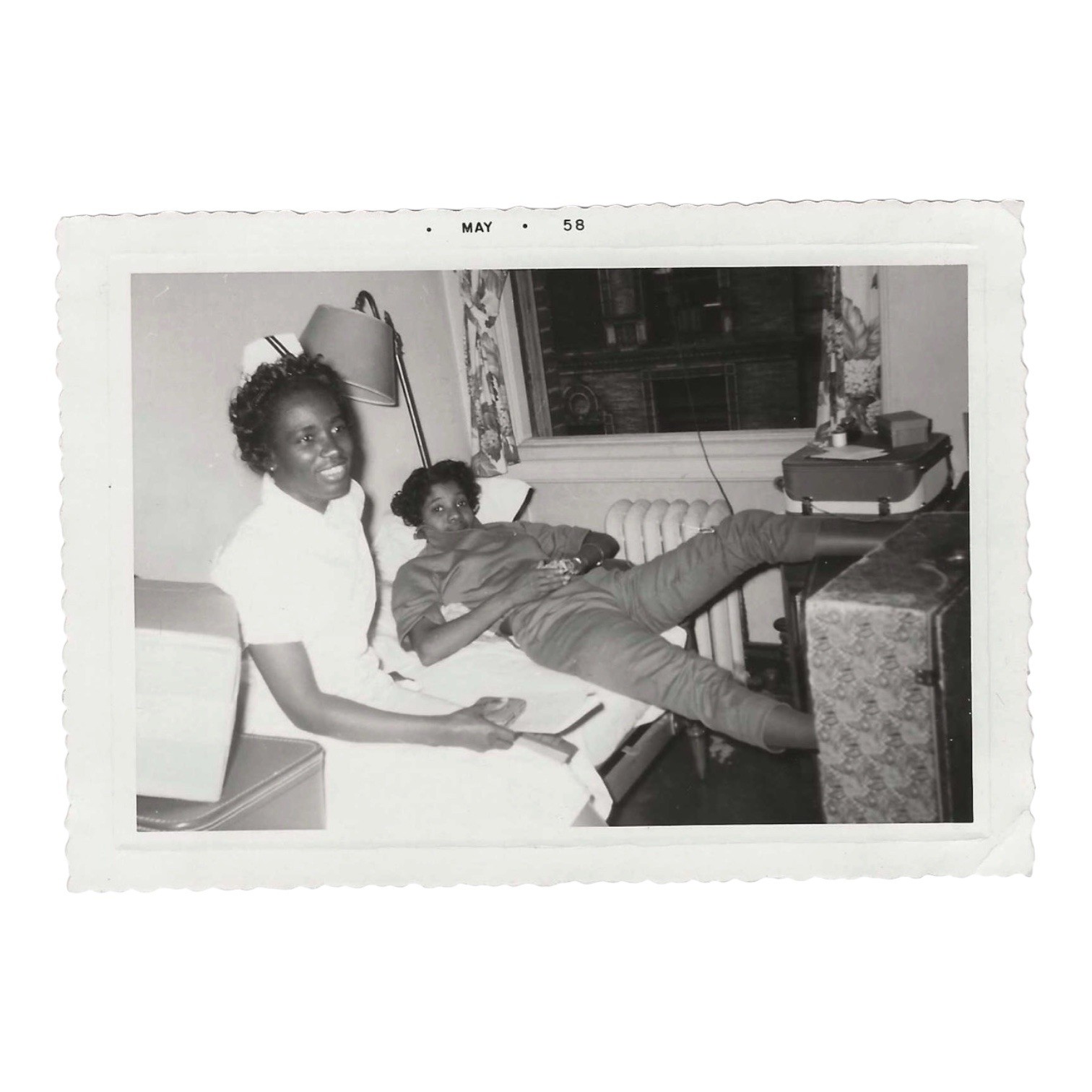 Vintage Snapshot Photo African American Women Nurse Bedroom Interior 1958