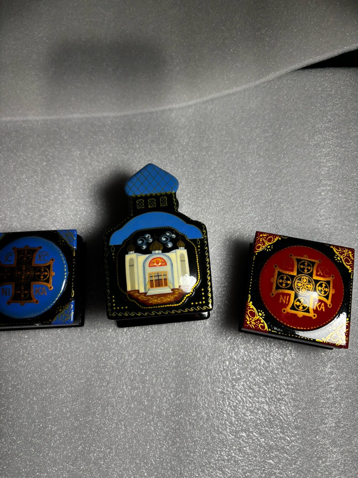 Vtg Russian Orthodox Handmade Lacquer Box Lot of 3 (2.75\