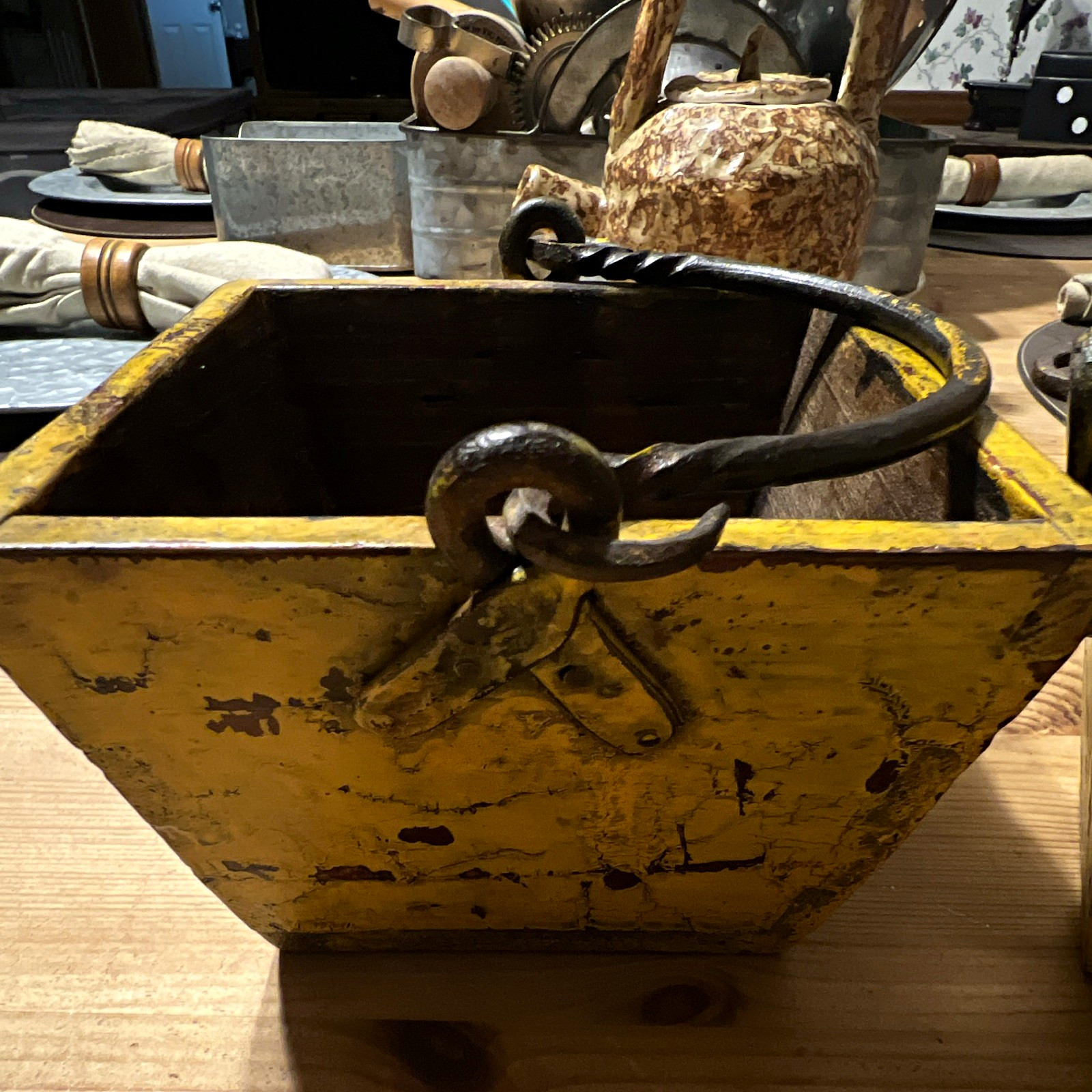 Antique Chinese Rice Measuring Wooden Basket w/ Iron Handle Set of 2 Antique Chinese Rice Measuring Wooden Basket w/ Iron Handle Set of 2