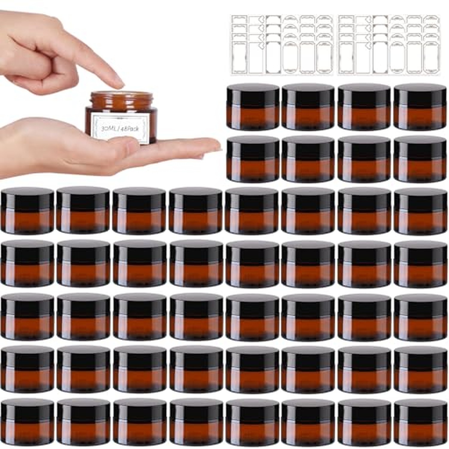 AuroTrends 1 oz Amber Glass Jars 48-Pack with Lids, UV Protection 1 fl.oz