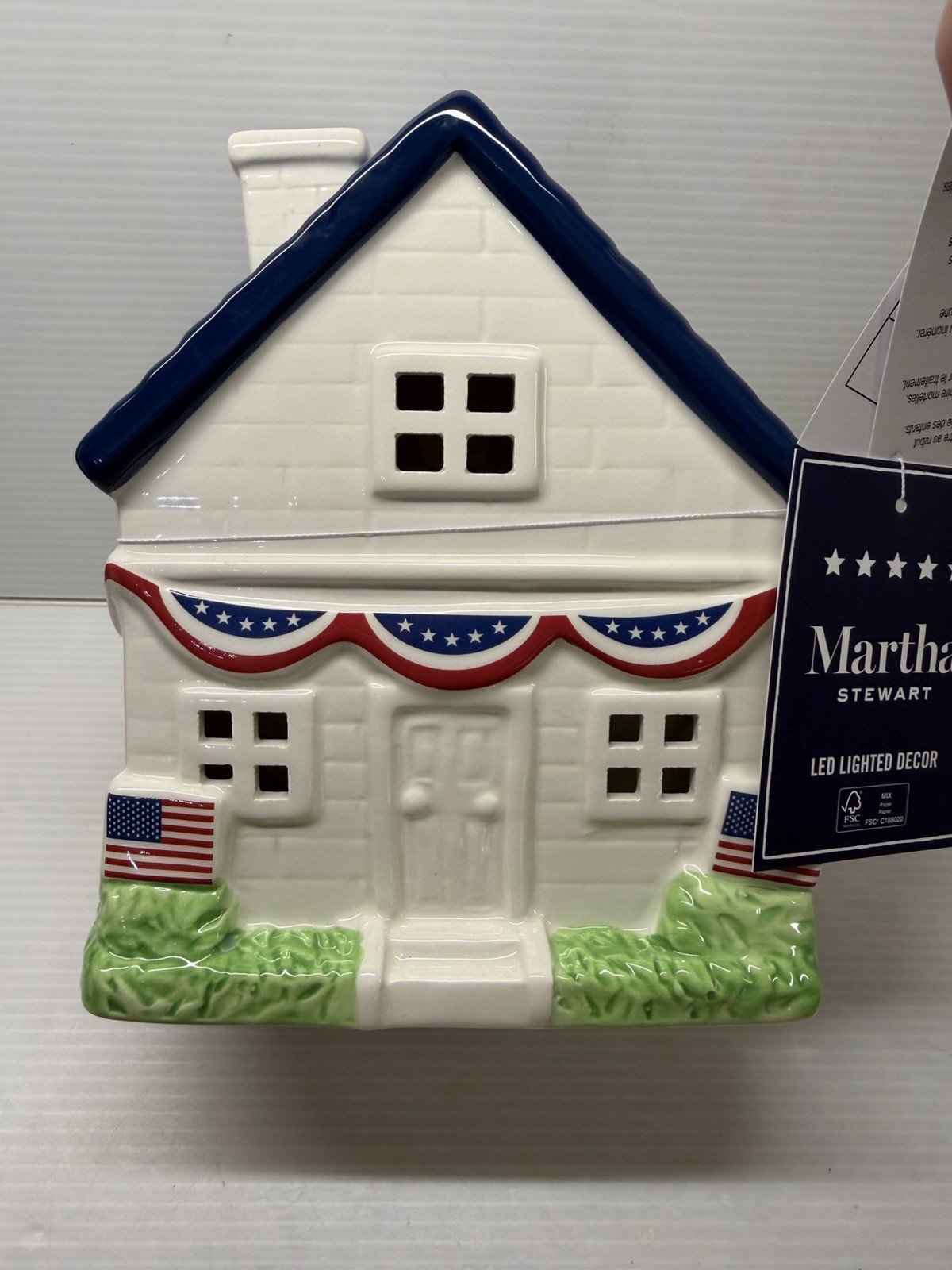 Stars & Stripes Patriotic July 4th 2026 Blue LED Ceramic House Americana NWT Stars & Stripes Patriotic July 4th 2026 Blue LED Ceramic House Americana NWT