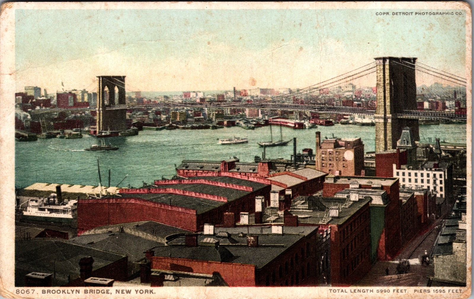 1907-1915 Brooklyn Bridge New York City Detroit Publishing Co Phostint Postcard