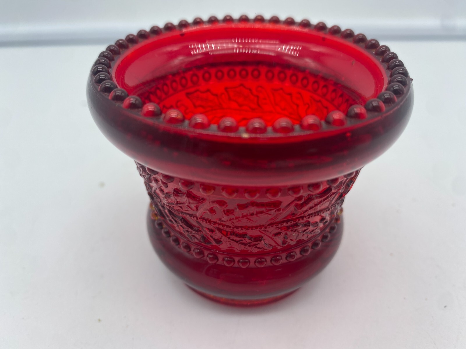 Ruby Glass  HOLLY BERRY BEADED Toothpick Holder  E50