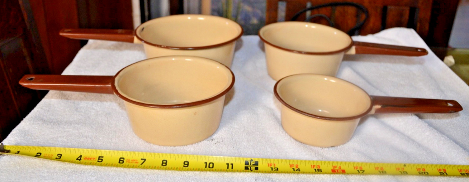 Antique 1930s/40s Tan/Brown Enamelware Pots/Pans