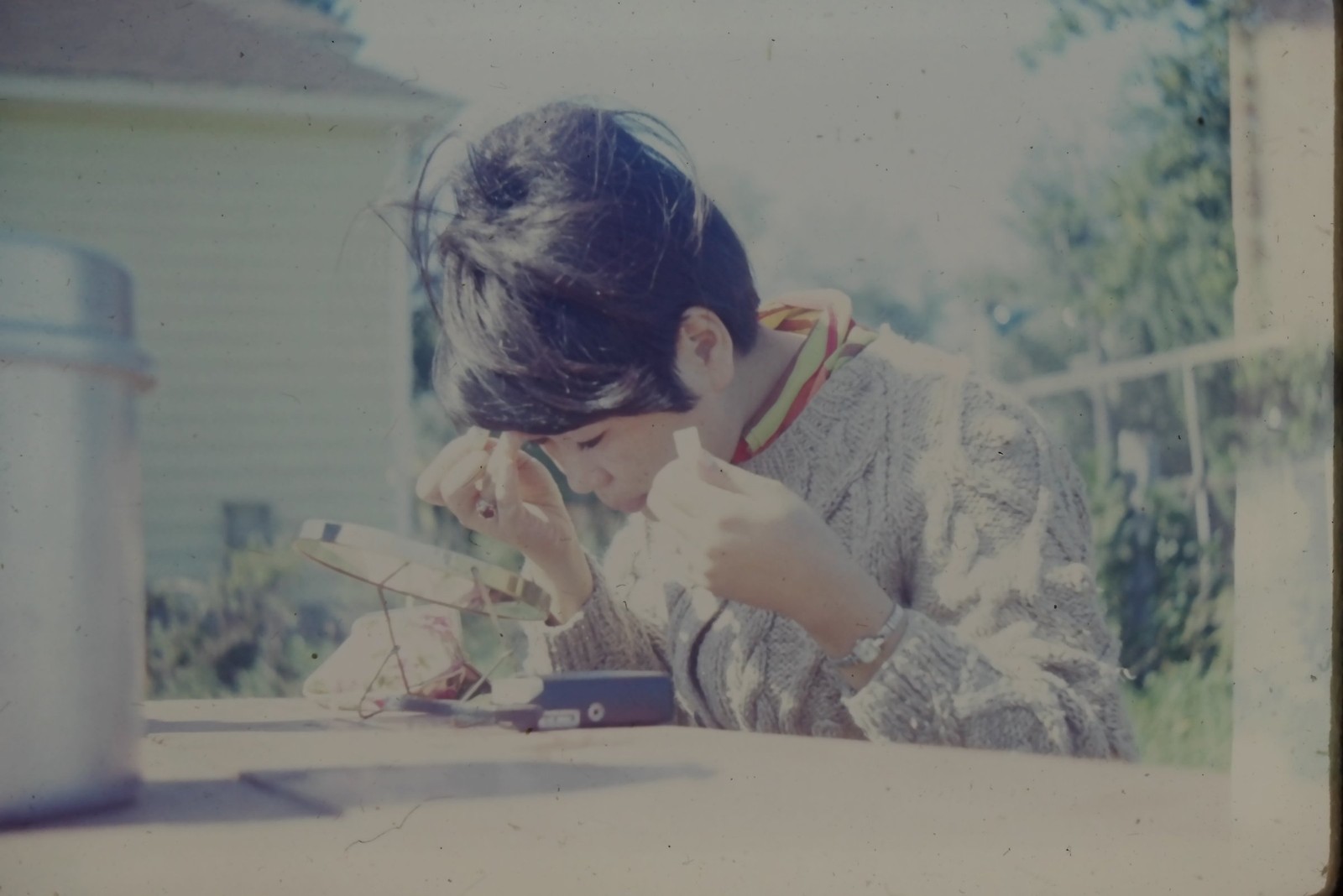 c1960\'s Ektachrome 35mm Slide, Asian Woman Applying Makeup Mirror House