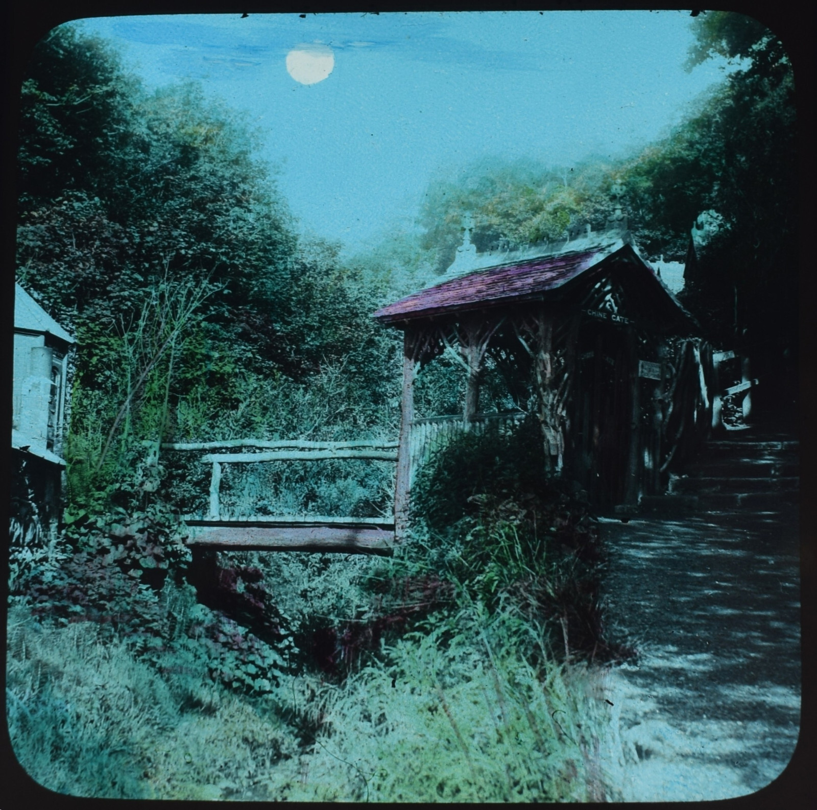 Photo SHANKLIN CHINE IN THE MOONLIGHT IOW C1900 ANTIQUE Magic Lantern Slide