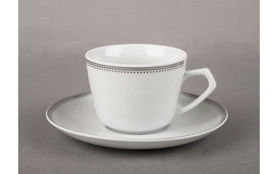 Ćmielów “Elsa” Porcelain Tea Cup & Saucer Set – Silver Lace – Made in Poland