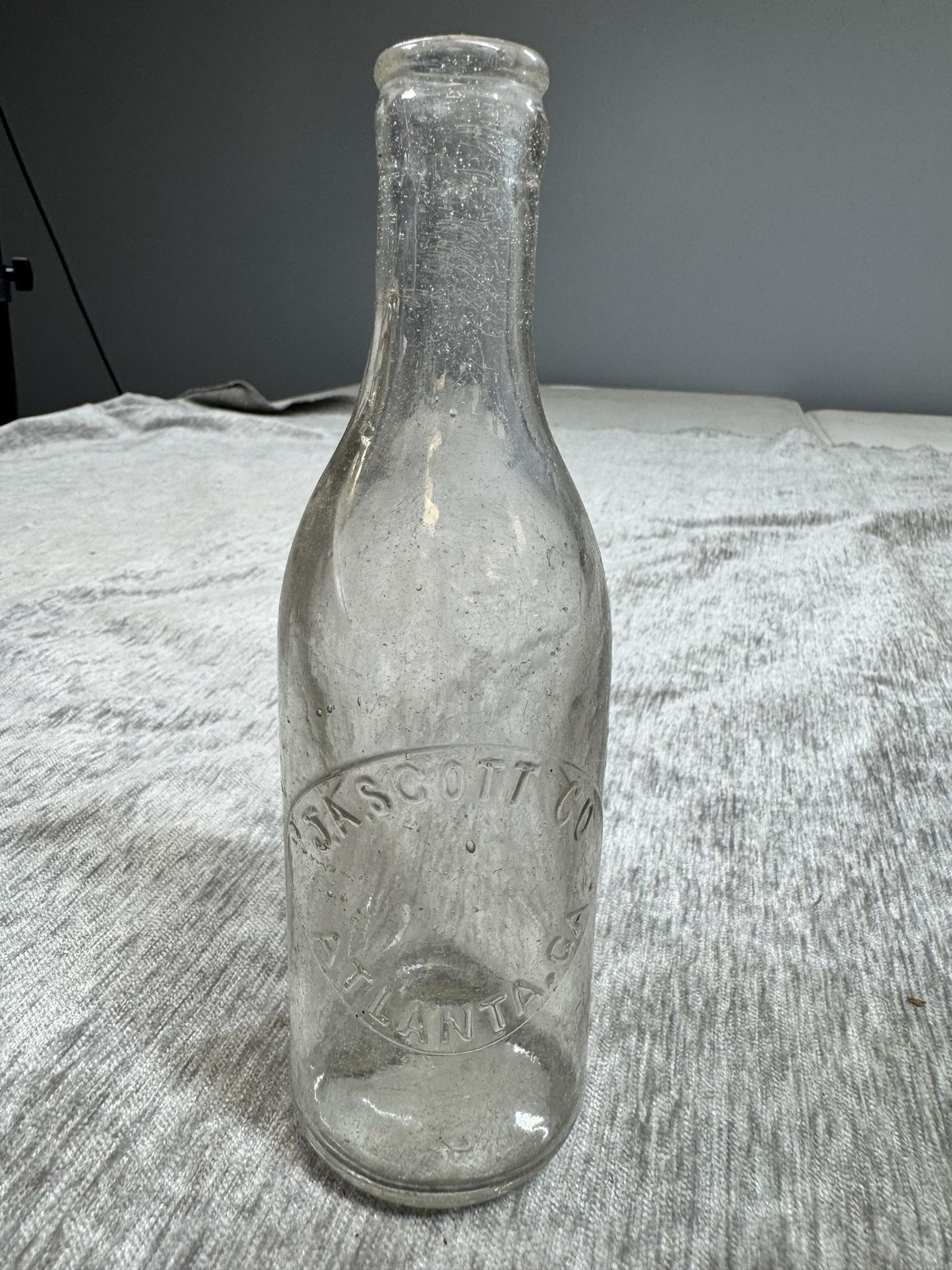 Vintage Ja Scott Co Atlanta GA 7 Oz Embossed Clear Glass Soda Bottle USA