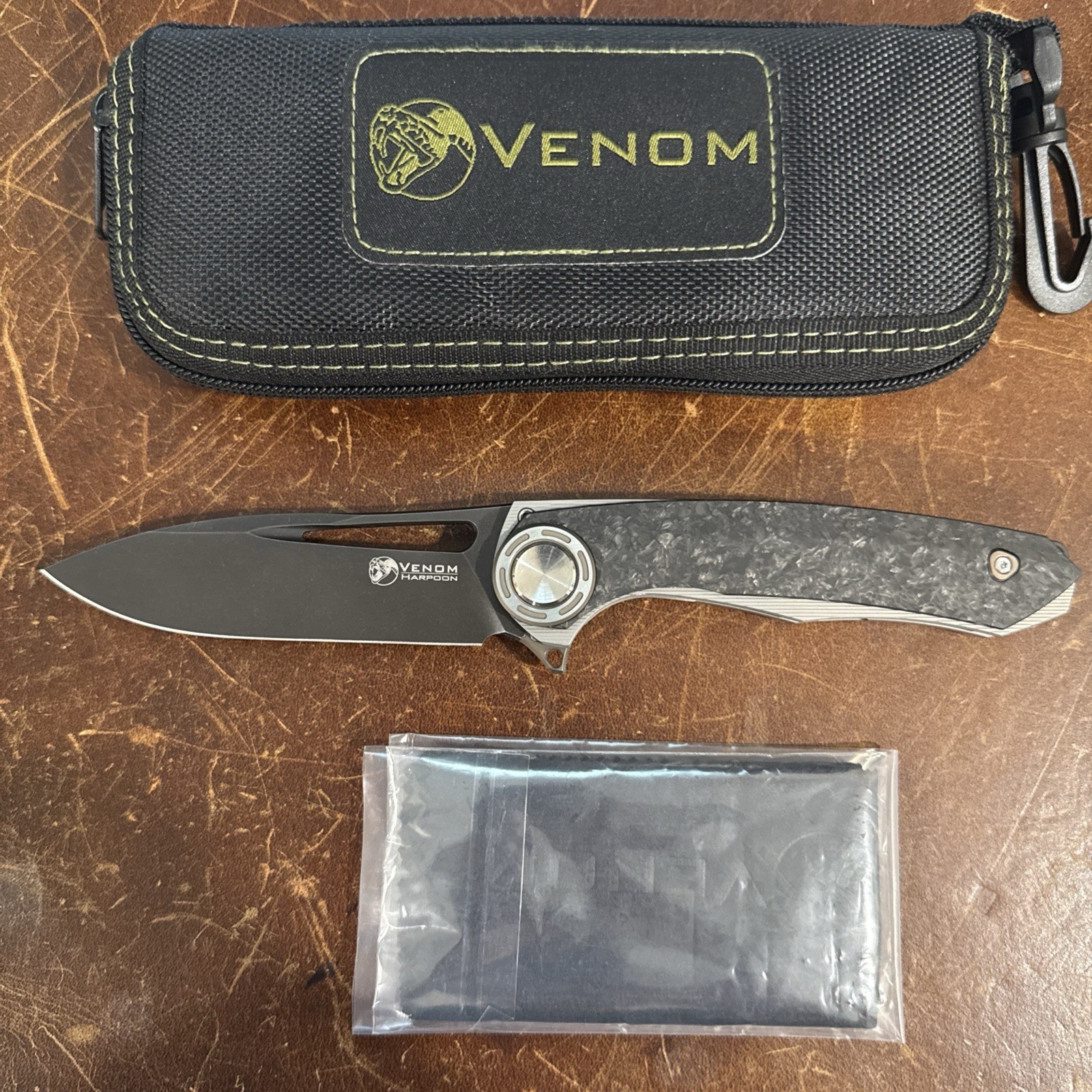 Early Kevin John Vemon Harpoon Folding Knife M390 Blade CF + Titanium Handle