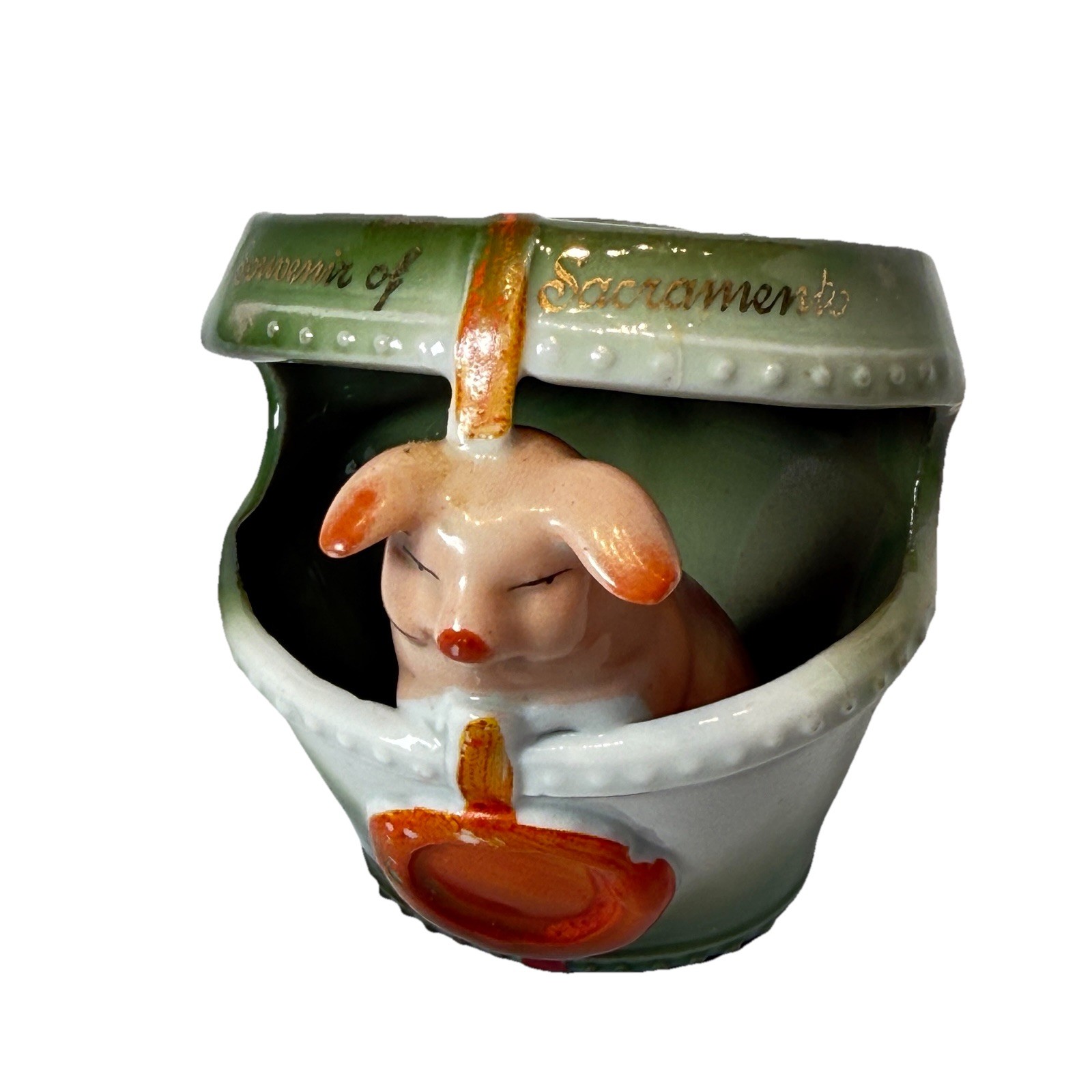 SACRAMENTO , CALIFORNIA  CA Antique PIG Souvenir China TRINKET