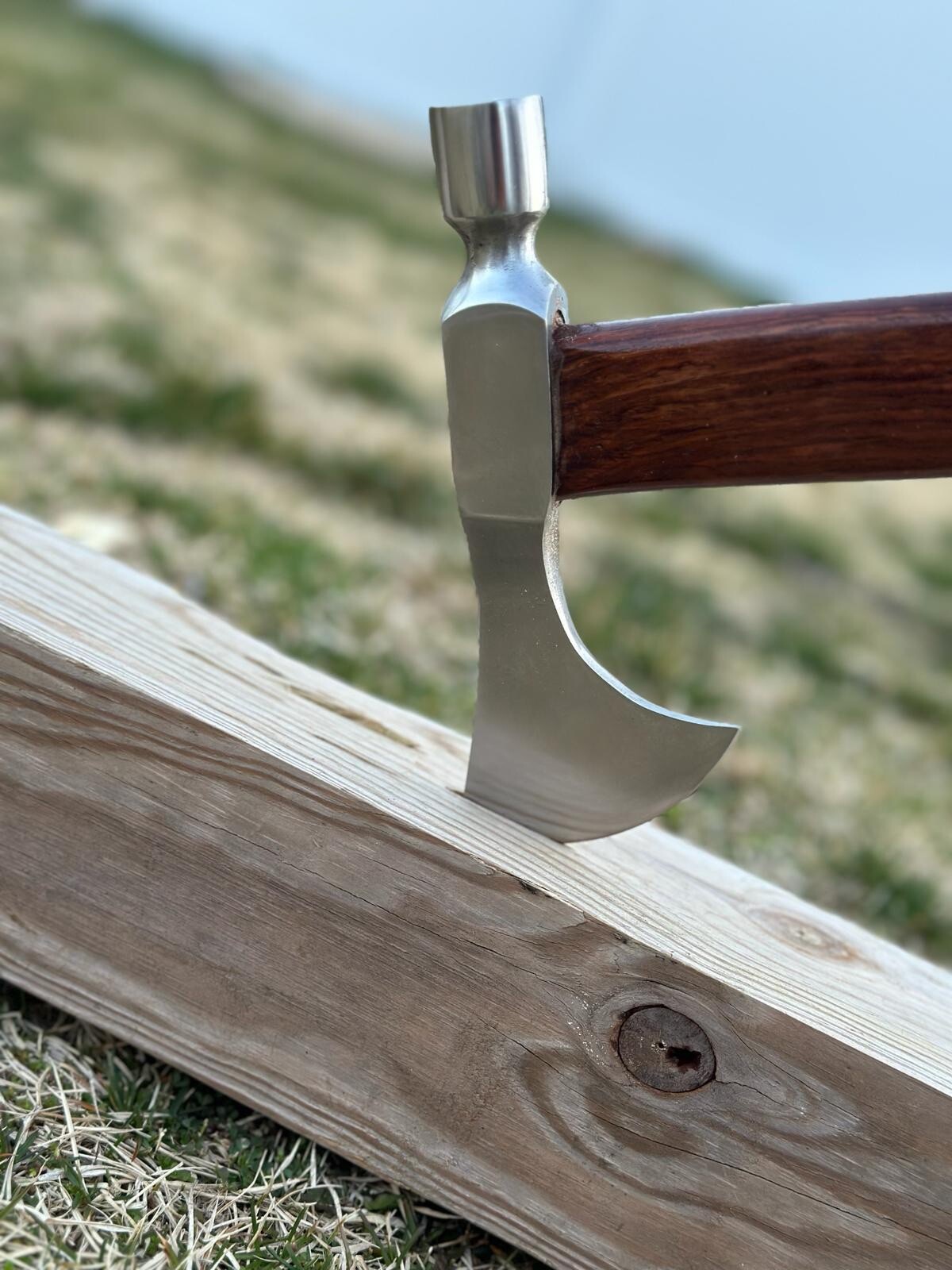 DAMASCUS STEEL TOMAHAWK HATCHET BALL HAMMER AXE INTEGRAL + Sheath CAMPING