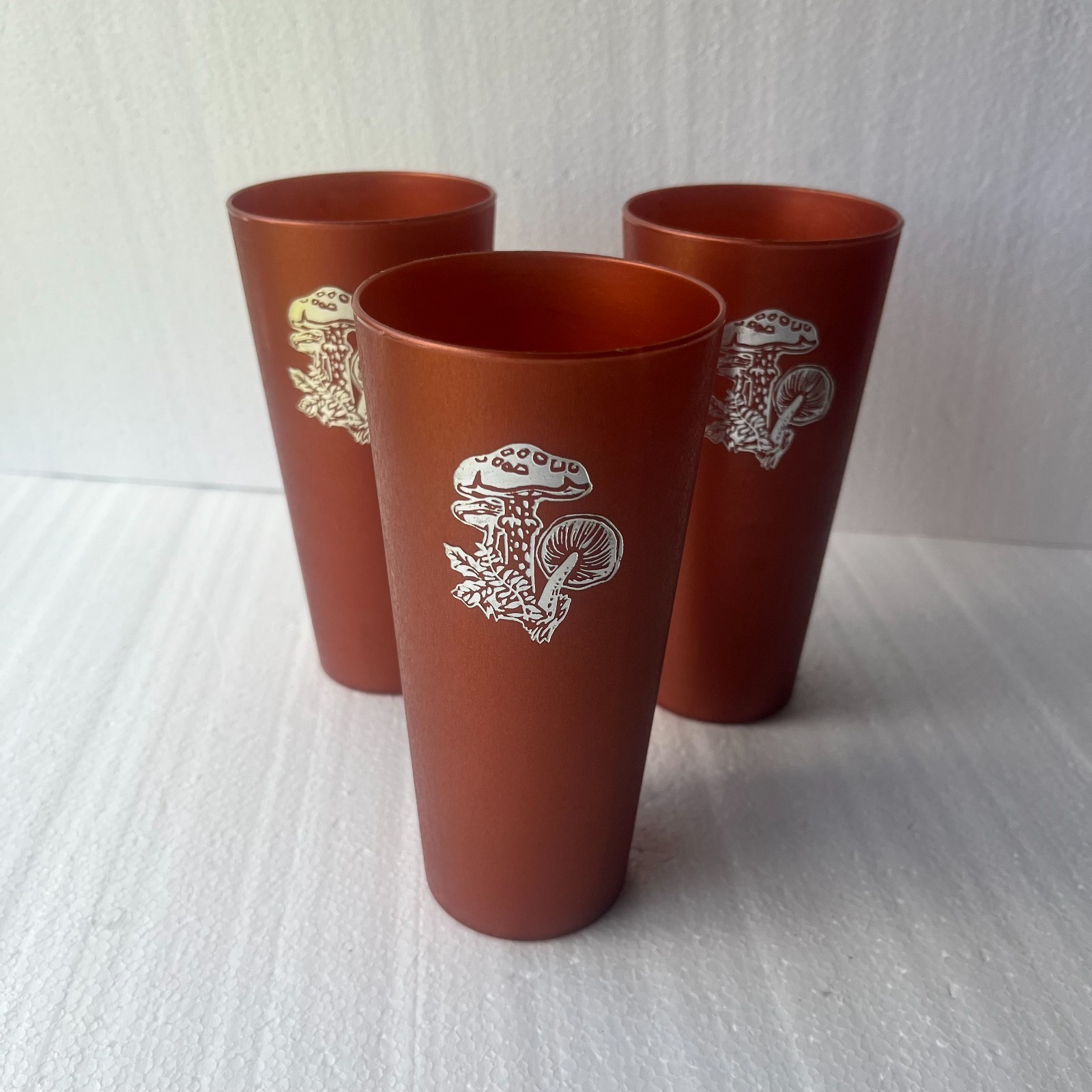 Vintage 1970s Nasco Mushroom Tumblers Set of 3 Burnt Orange Retro Plastic Cups