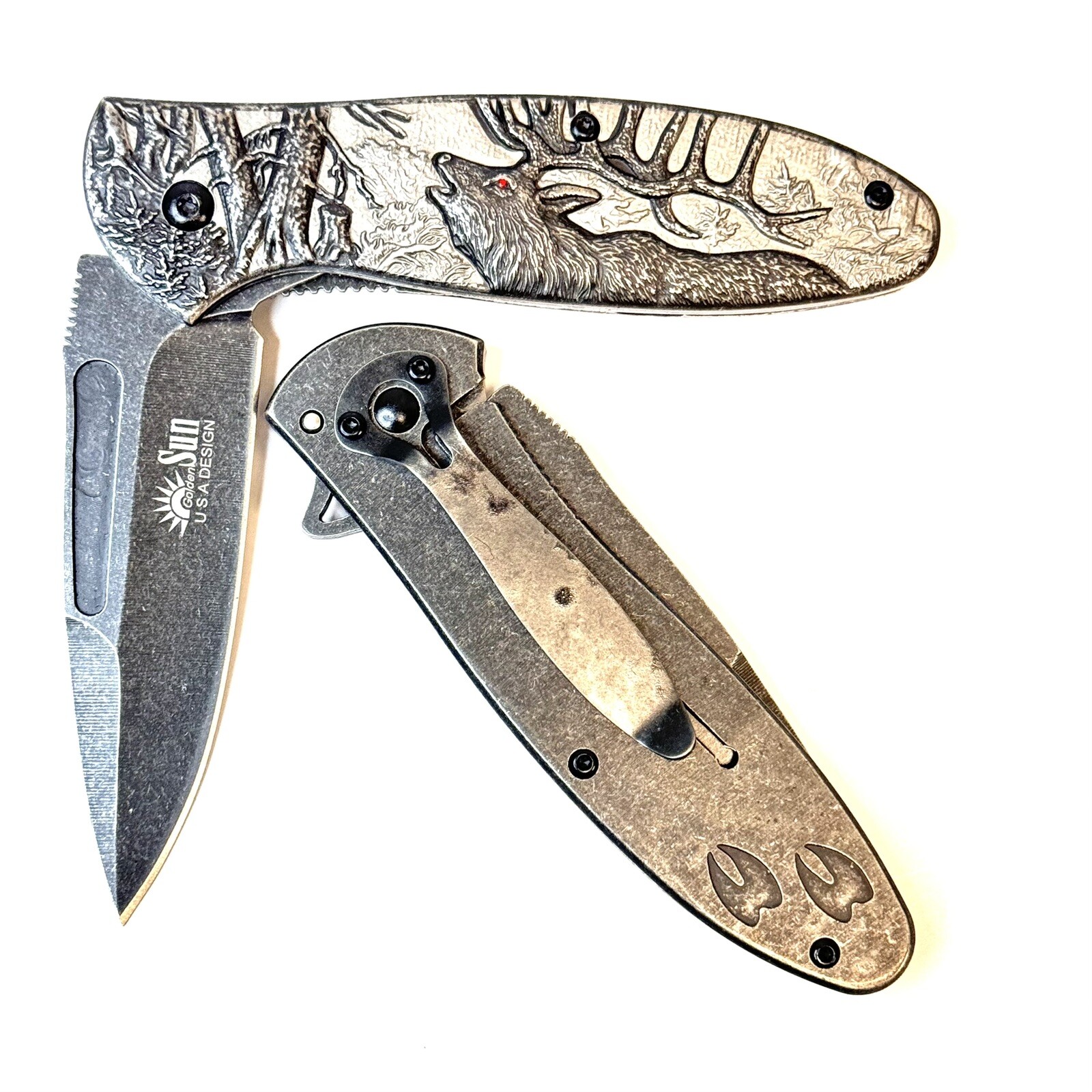 Elk Embossed Stone Wash coating Stainless Knife EDC Gear hunting Fishing Gift Elk Embossed Stone Wash coating Stainless Knife EDC Gear hunting Fishing Gift