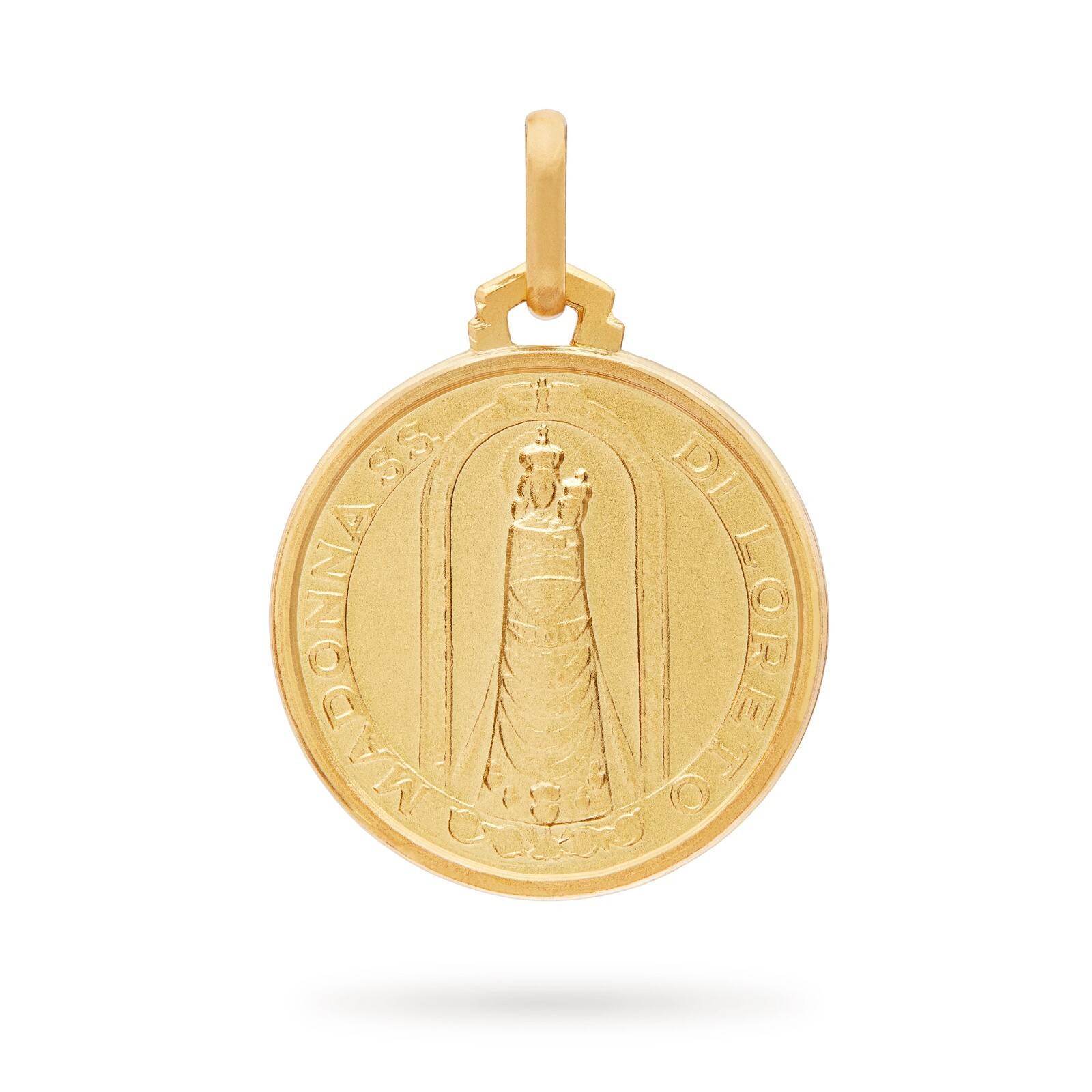 18k Yellow Gold Medal Our Lady of Loreto Pendant Religious from Vatican 18mm