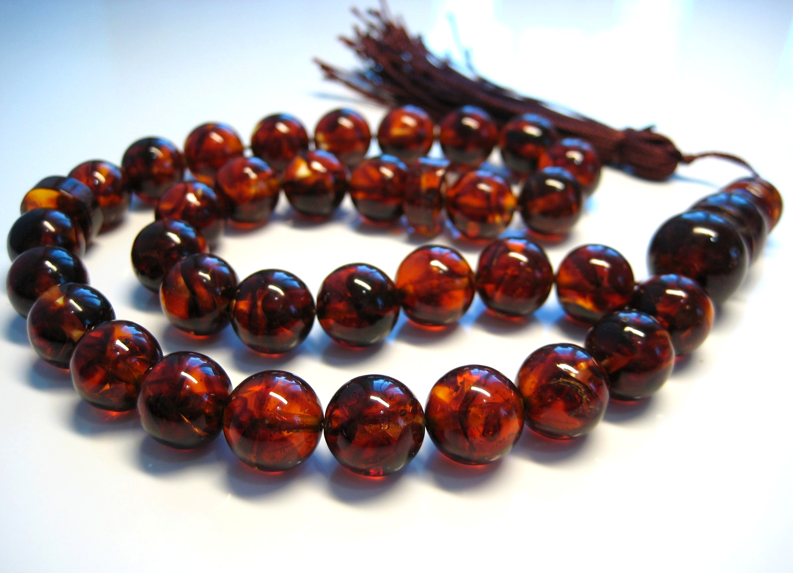 Islamic Prayer Beads Pressed Cognac Genuine Baltic Amber 33 beads 25.3 g. 