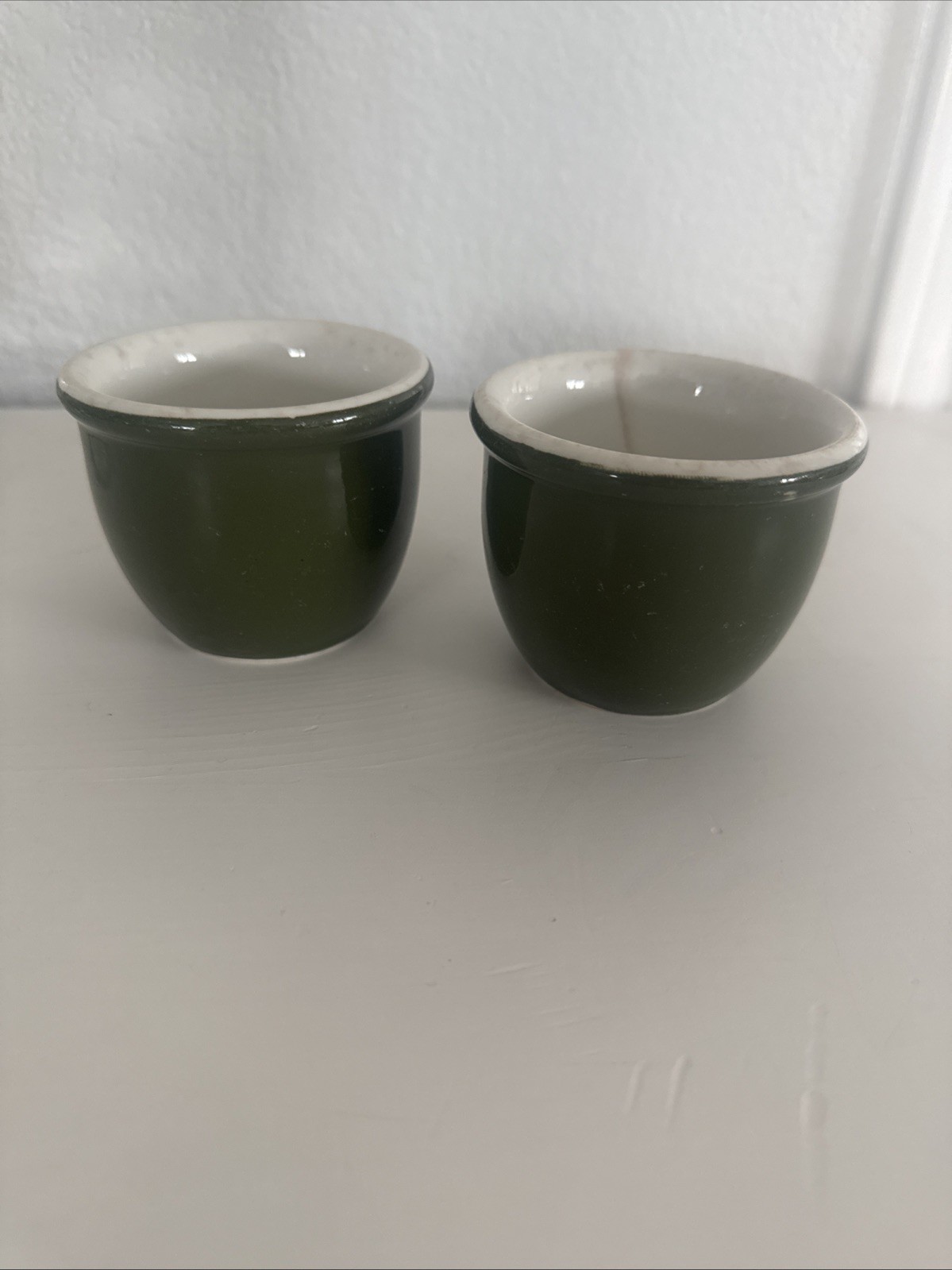Pair (2) Vintage Green HALL Pottery Custard Dessert Cup Ramekin #350 Made in USA