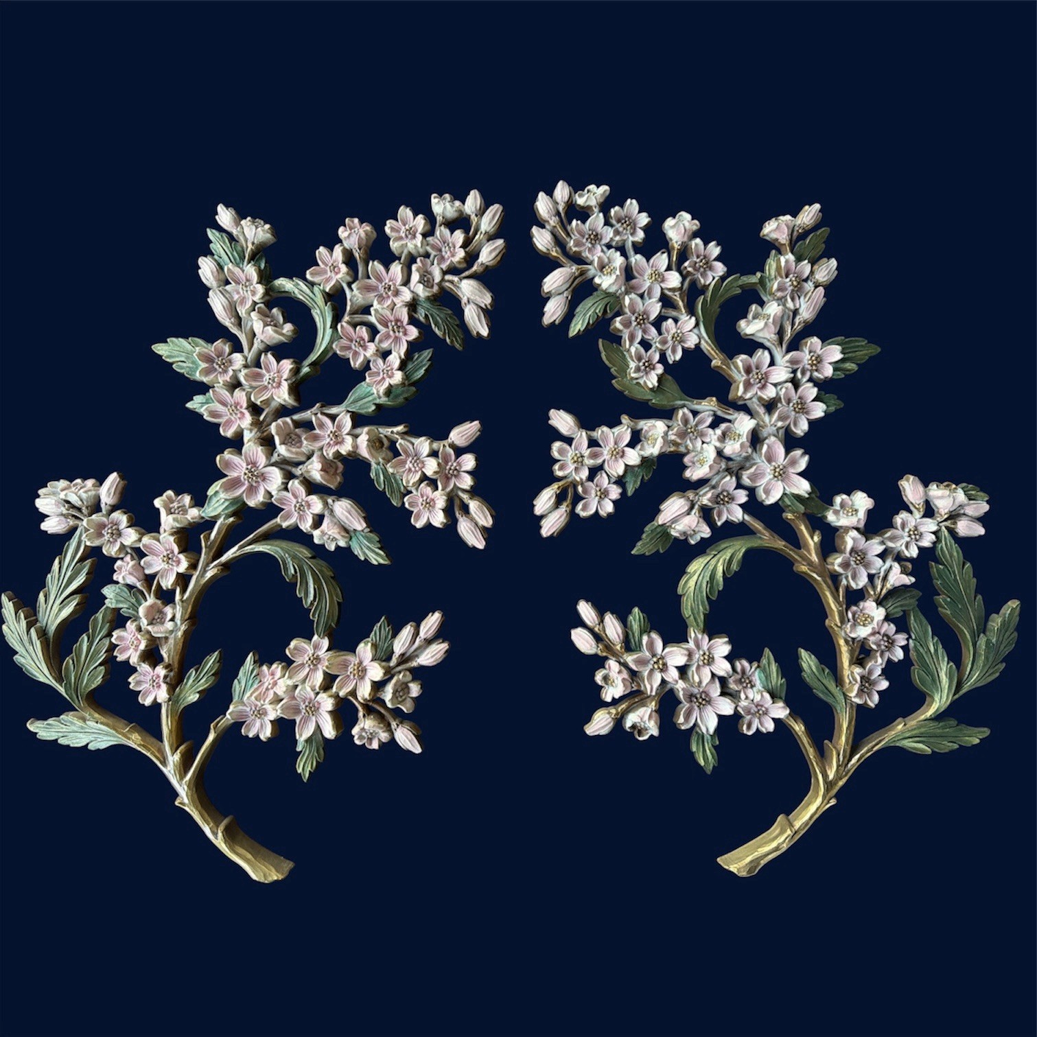 Vtg Pair Syroco Dogwood Floral Branches Wall Decor Hollywood Regency MCM 20x13