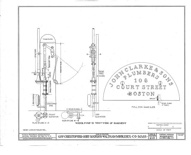 Waltham Massachusetts Governor Christopher Gore Mansion 1900s Water Pump Detail