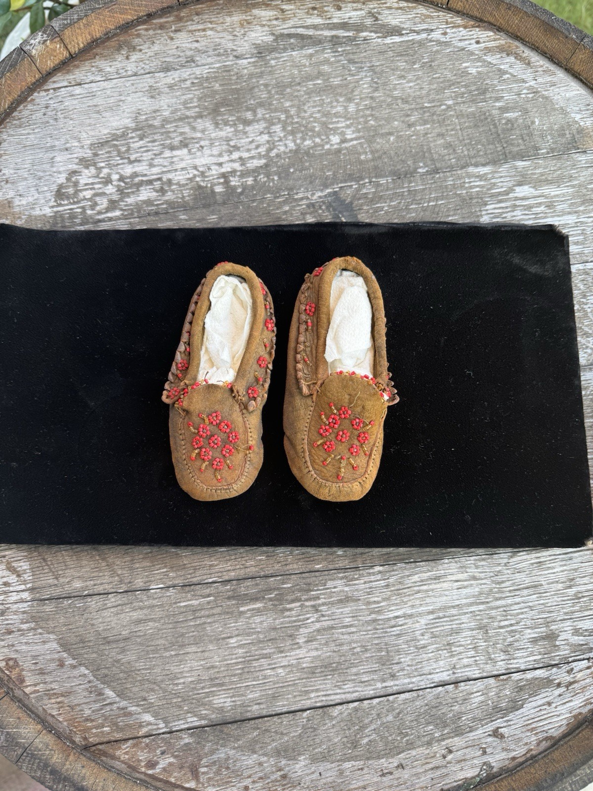 Antique Native American Beaded Leather Child’s Moccasins Floral Design