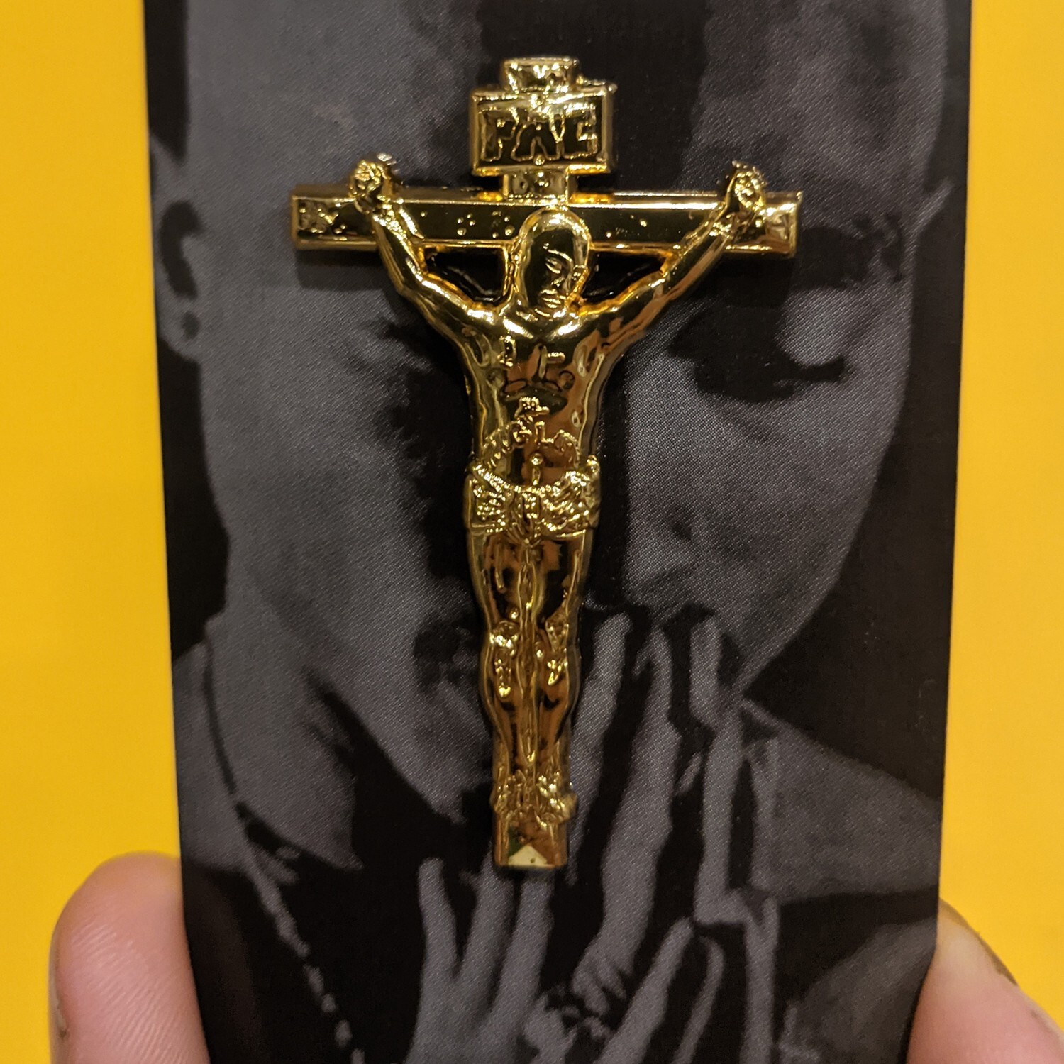 2pac Tribute Black Jesus 3d Raised Gold Metal Pin - Tupac On The Cross