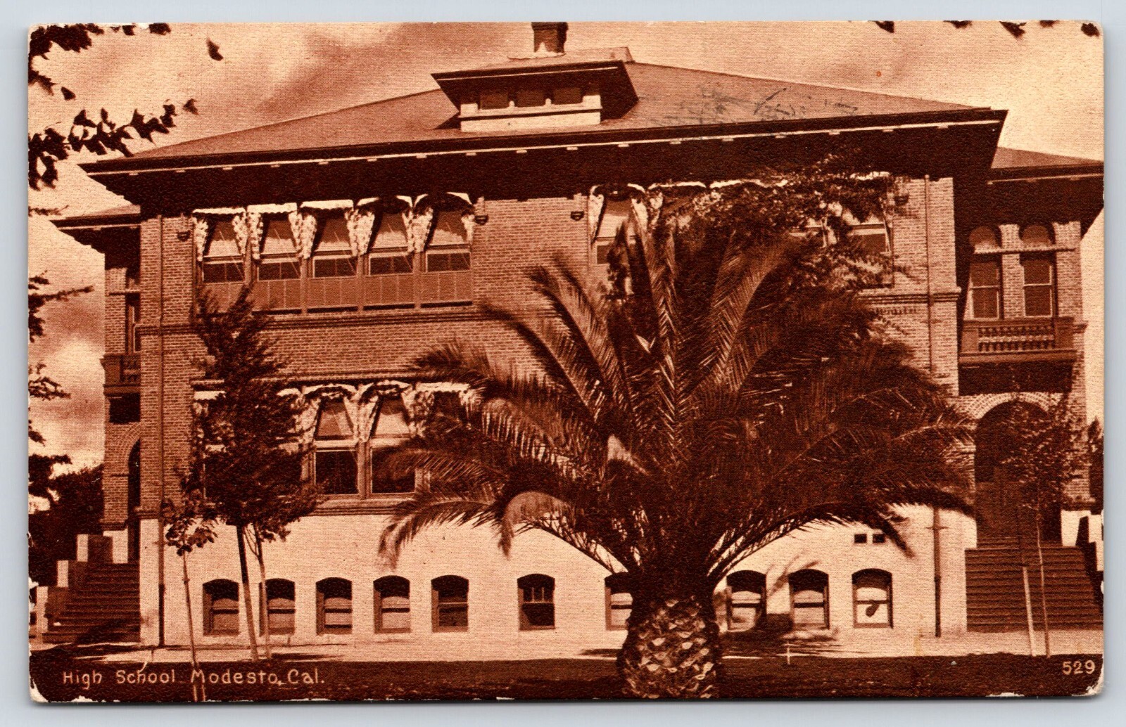 Vintage Printed Lithograph Post Card High School Modesto California