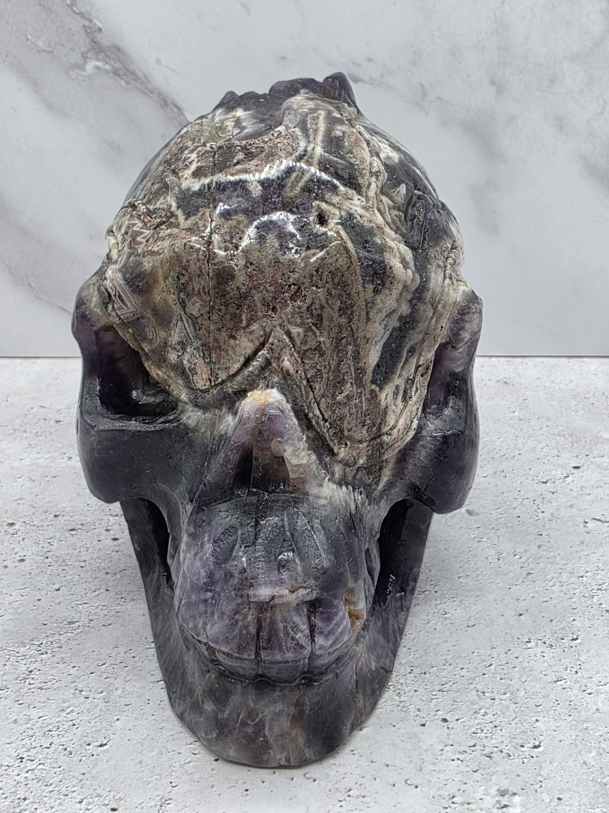 5lb Hand Carved Amethyst Agate Skull Druzy Crystal Cluster Natural Purple
